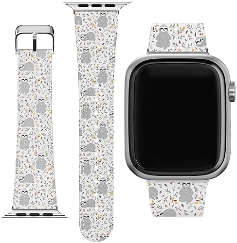 Correa de muñeca compatible con Apple Watch Series 7654321SE y funda de teléfono a juego con patrón de animales, perezosos, flores lindas, ramas