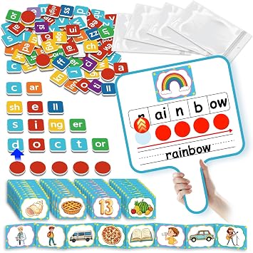 Phonemic Awareness Elkonin Boxes Magnetic Letter Tiles | Dry Erase Board Spelling Reading Phonics Games for Kids, Speech Therapy Homeschool Preschool Kindergarten Classroom Must Have