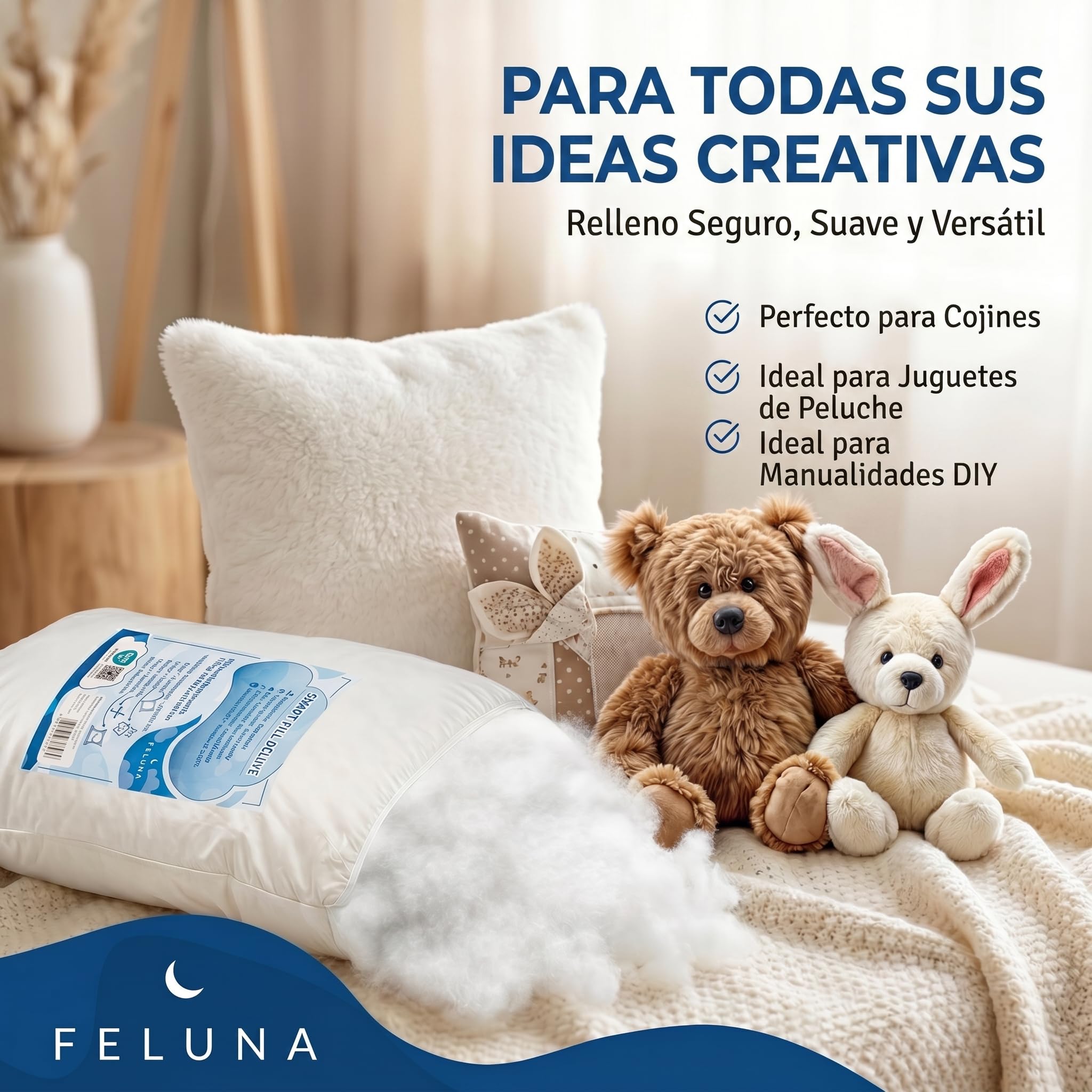 Guata de relleno para cojines; Material de relleno de poliéster esponjoso; Guata de relleno para cojines, peluches y manualidades; Certificado Oeko-Tex (4 kg)