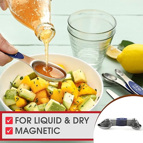 Miniatura 7 de Spring Chef - Juego de 8 cucharas medidoras magnéticas de acero inoxidable con nivelador, cucharadita y cucharada, resistentes, para hornear y