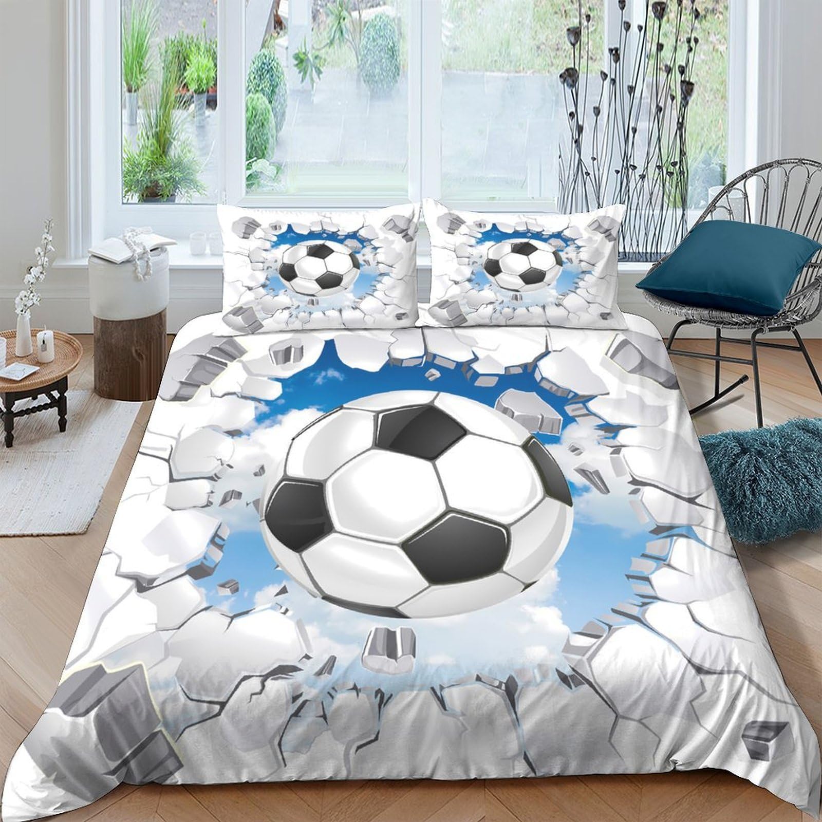 Ctjqhvkz Style-4 3D Printed Soccer Ball Fitted Sheet Microfiber Soft Breathable Graffiti Splash Mattress Cover For Bedroom Dorm Decor Single（135X200cm）