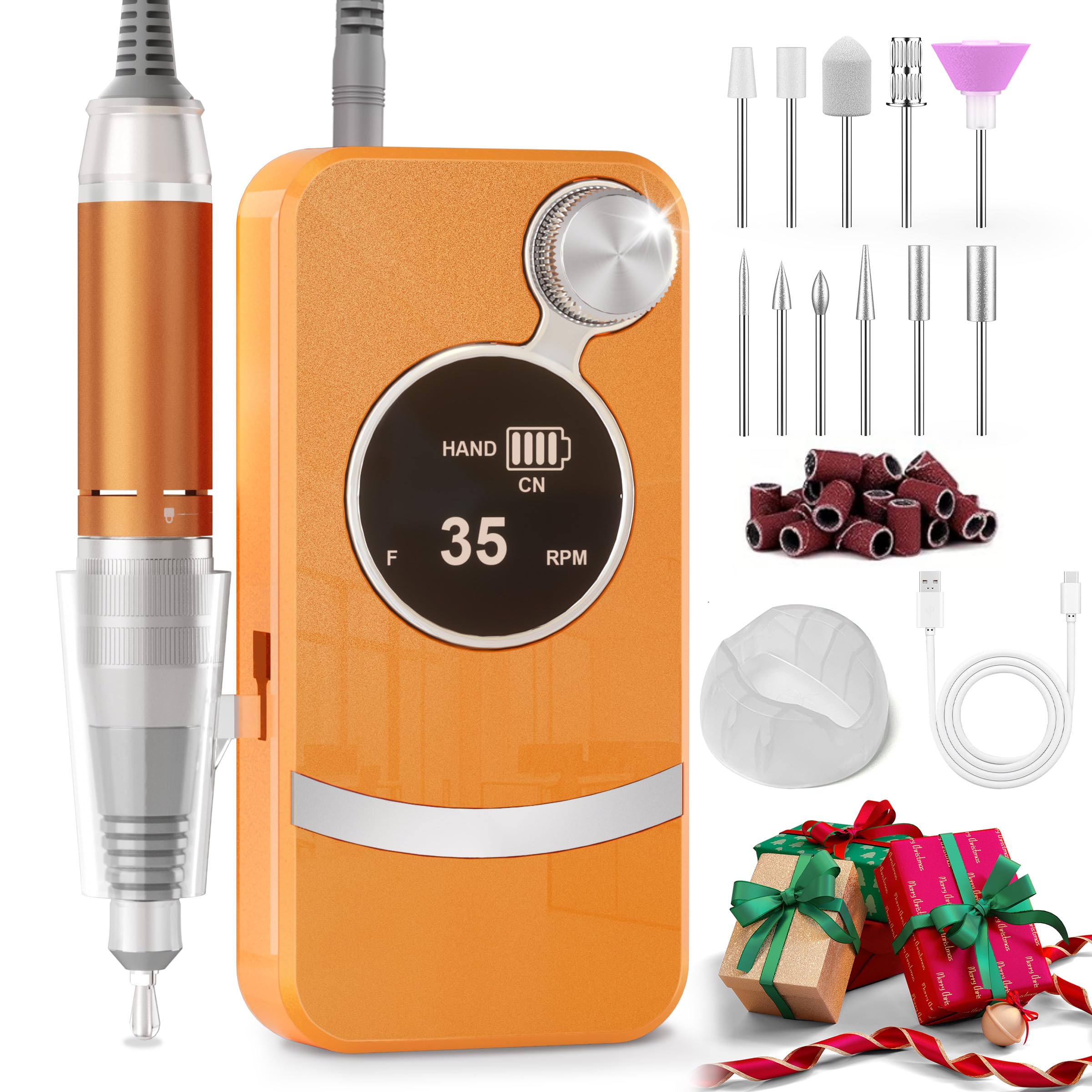 Taladro de uñas eléctrico profesional, diamantes de imitación de cristal rosa, pantalla LCD, kit de manicura y pedicura portátil con 9 brocas, bandas de lijado