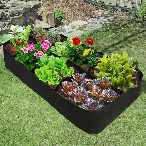 Miniatura 3 de Firlar Cama de jardín elevada, cama elevada de tela, 8 rejillas divididas, bolsas de cultivo duraderas para jardín, caja para plantas, hierbas,