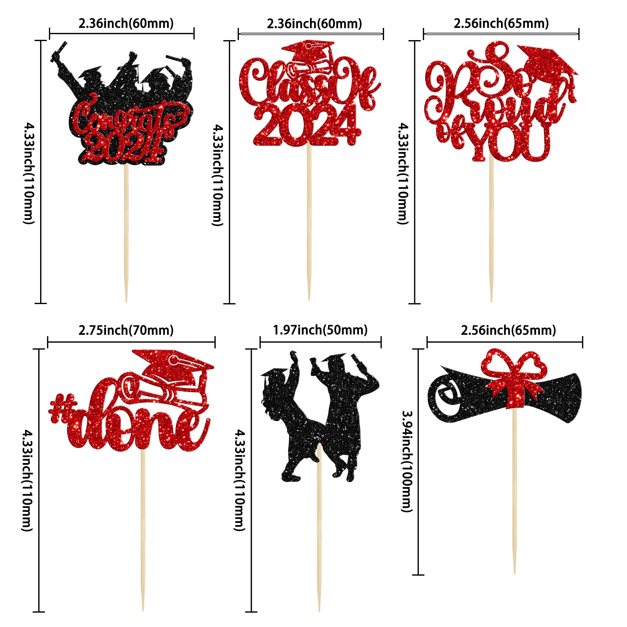 Gyufise 24Pcs 2026 Graduation Cupcake Toppers Glitter Class of 2026 Congrats Grad 2026 Cake Toppers Cap Diploma So Proud of You Cupcake Picks 2026 Graduation Theme Party Cake Decorations Supplies Red - Image 2