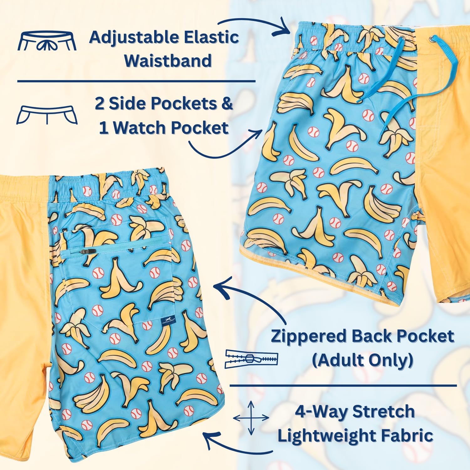 ChalkTalkSPORTS Baseball Shorts – Elastic Waistband Multi Pocket – Baseball Gift for Boys Men – Multiple Styles