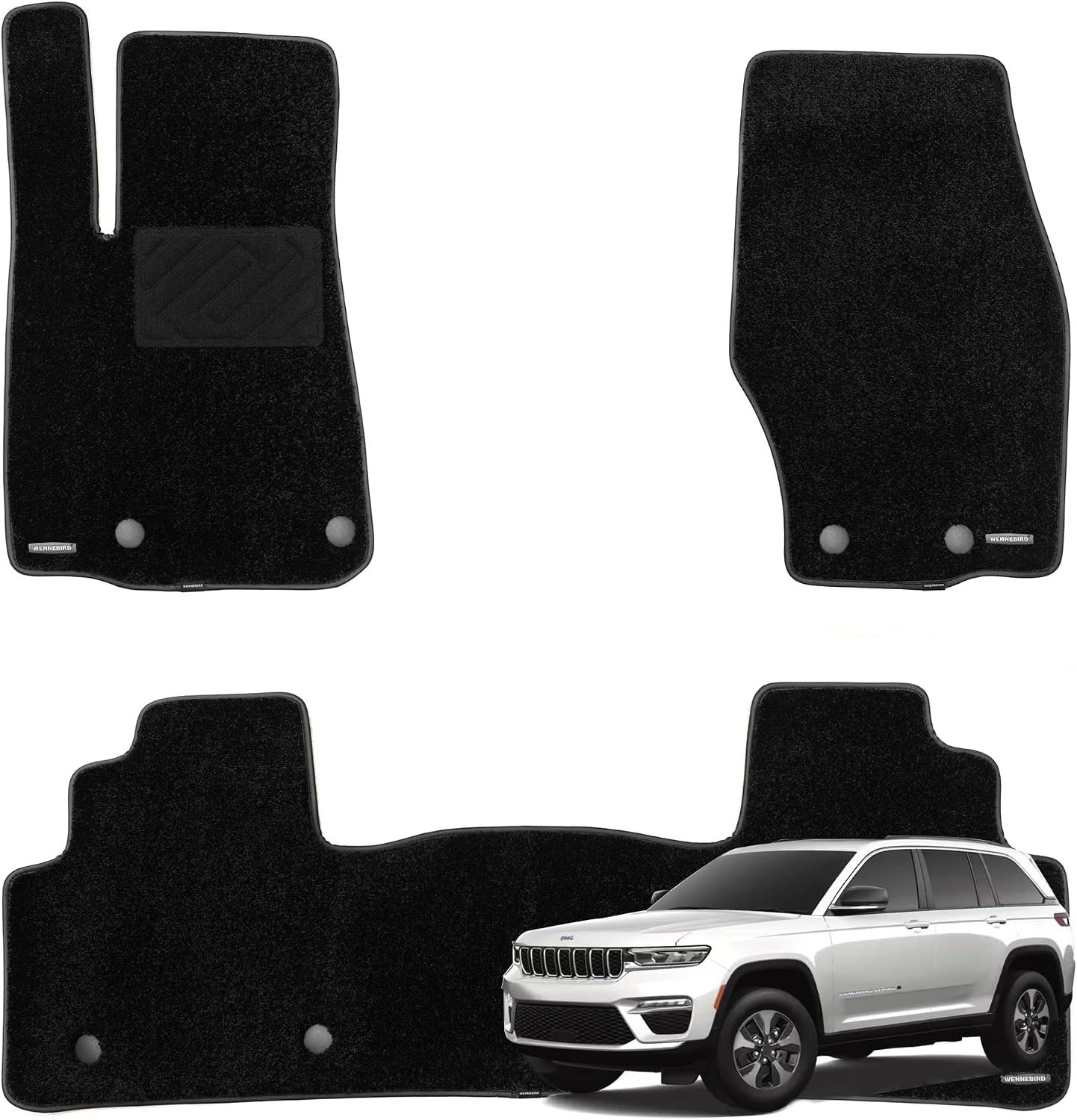 WENNEBIRD Superior Carpet Floor Mats for 2022-2026 Jeep Grand Cherokee (Not for L Models), 0.6-Inch Ultra-Thick, Noise-Reducing, All-Weather Waterproof Anti-Slip – 3-Pc Set