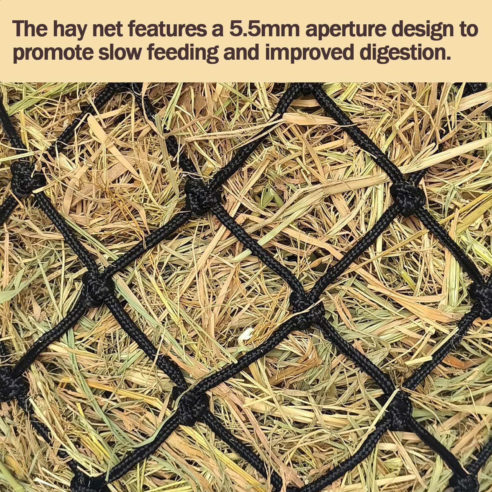 2 Piezas Redes de Heno para Caballos, Malla Fina de 5x5 cm para Alimentación Lenta, Portátil Red Heno para Cabras, Reduce el Desperdicio para Caballos, Cabras y Ponis