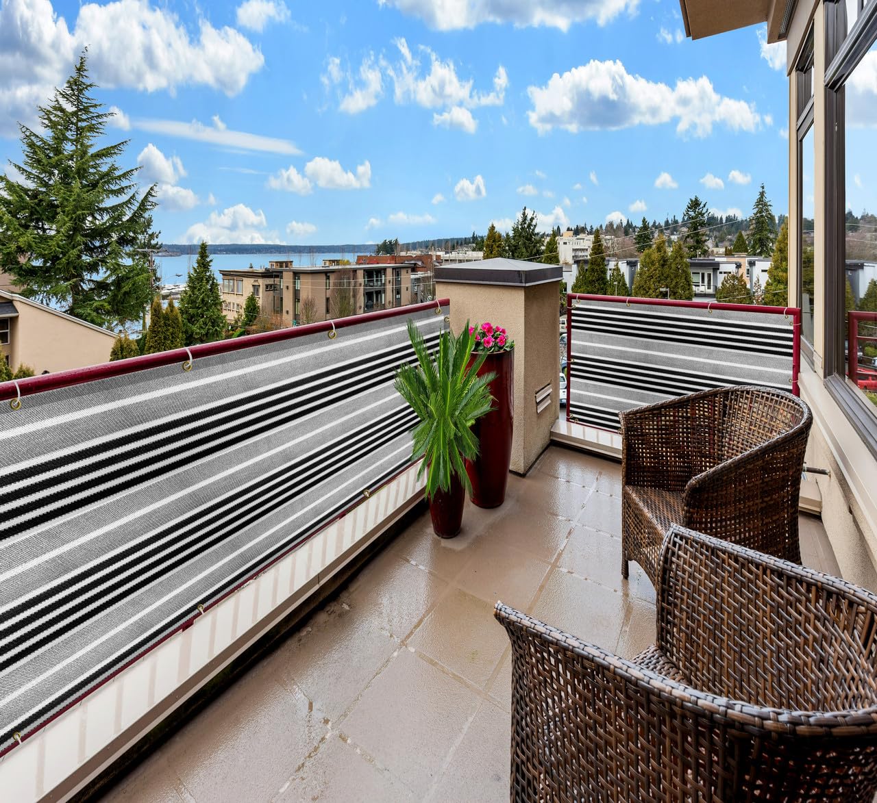 HDPE Stripe Self Fold Balcony Net with SS Eyelets & Cable Ties|UV Resistant, & Breathable Baby Kids Safety Net for Balcony,Staircase Railing Guard (Black&White&Grey Color, 0.80X2 MTR)-image-35