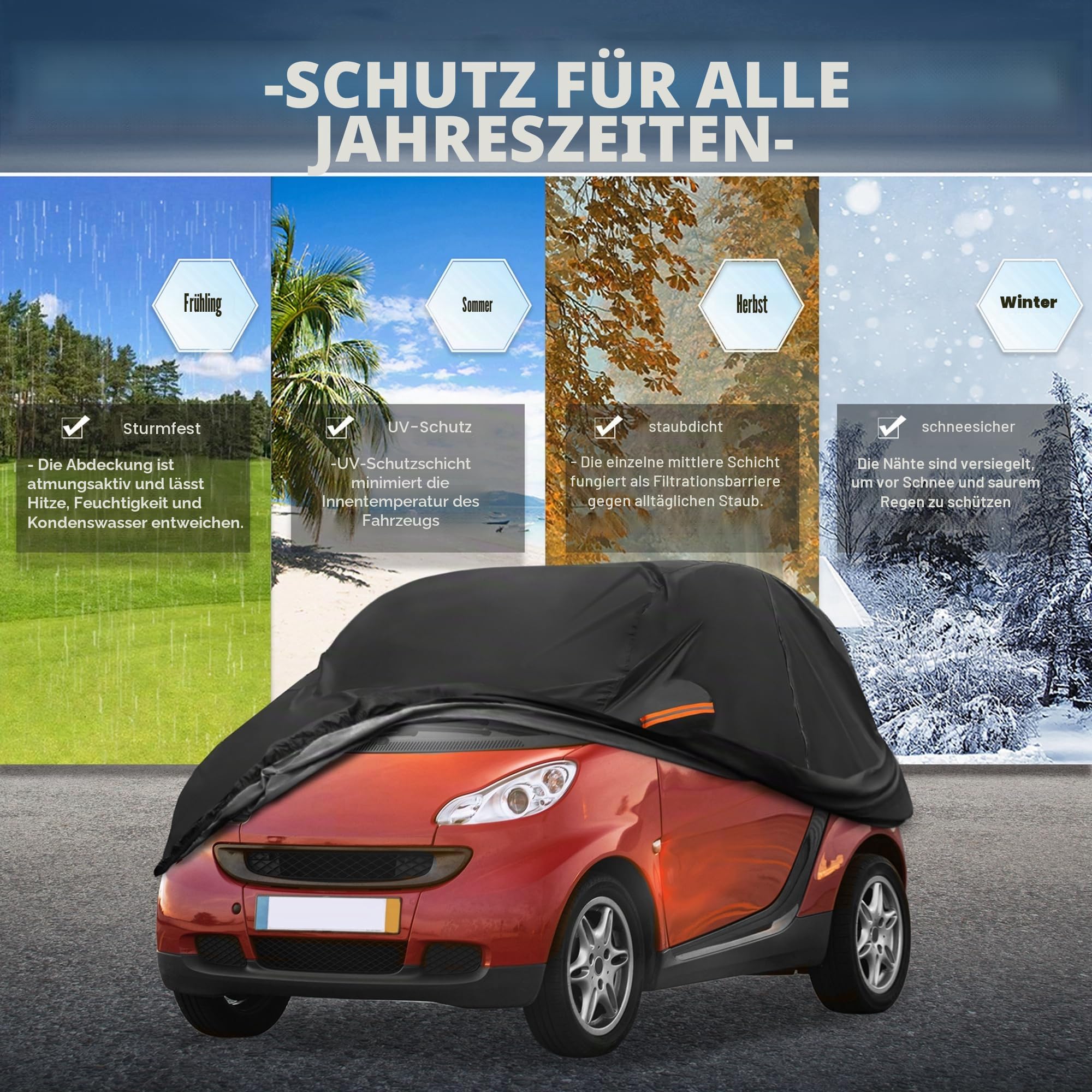 X AUTOHAUX Autoabdeckung für Smart Fortwo 2007-2019 210D-PU Outdoor Vollgarage Allwetter mit Türreißverschluss für Wasserdicht Winddicht Sonne Regen Schnee Schutz