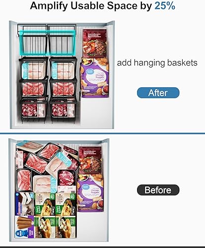 Miniatura 3 de iSPECLE Organizador de pecho para congelador, paquete de 2 cubos organizadores colgantes para congelador con mango expandible para congelador de 7
