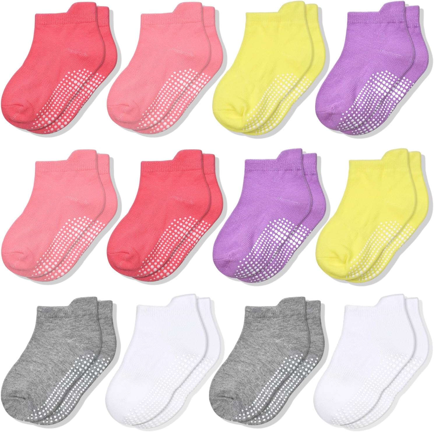 ELUTONG Non Slip Toddler Socks 12 Pairs Ankle Socks with Grips for 0-7 Years Toddlers Baby Infant Kids Girls Boys