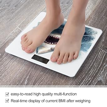 Shark in The Sea Scale for Body Weight Bathroom Weighing Scale with Large LCD Backlight Display Weight with High Precision Measures Weight Up to 180kg