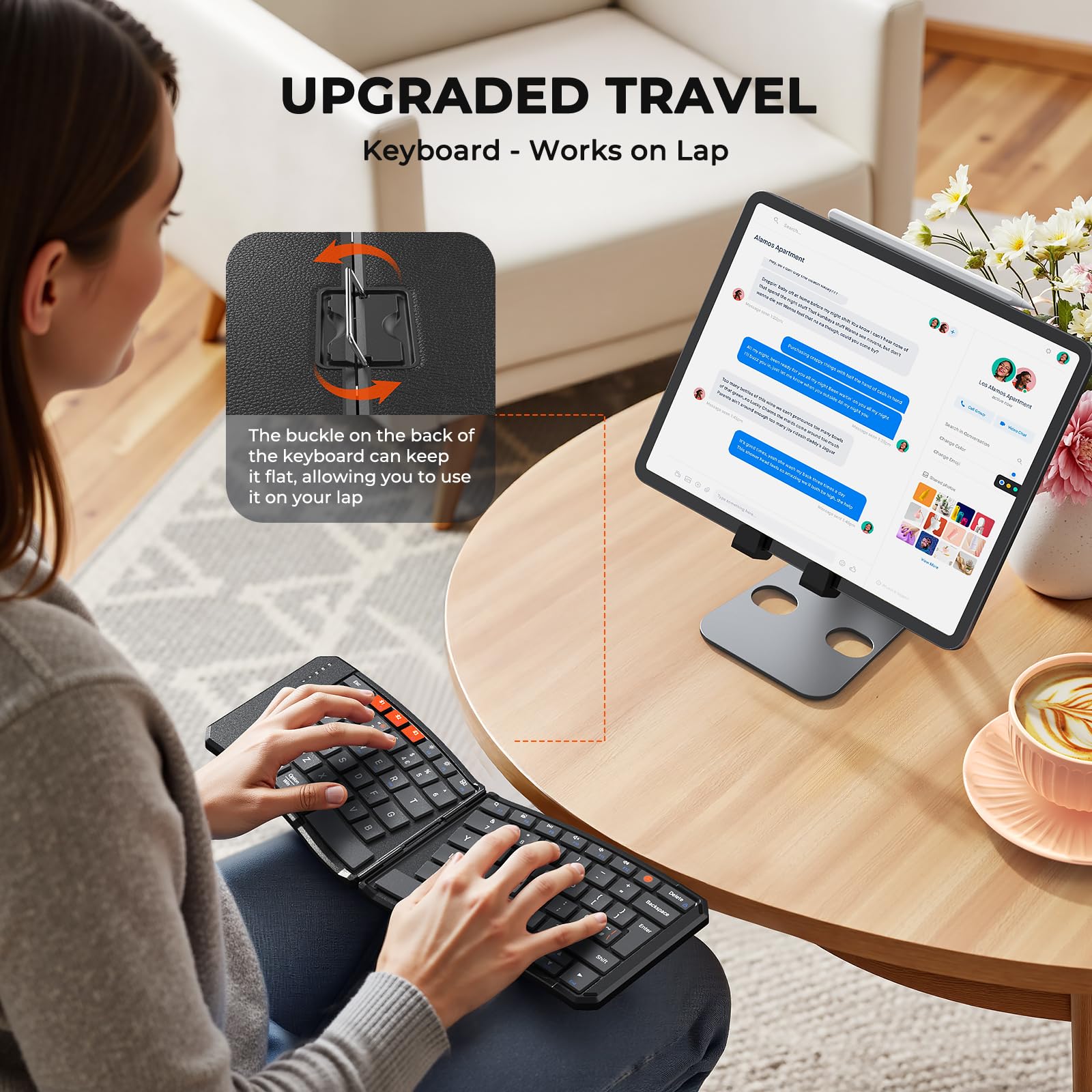 MEETION Tastiera Bluetooth pieghevole ergonomica, compatta, portatile, senza fili, per viaggi d'affari, ricaricabile, per PC, smartphone, iOS, Android, Windows, Mac, colore nero
