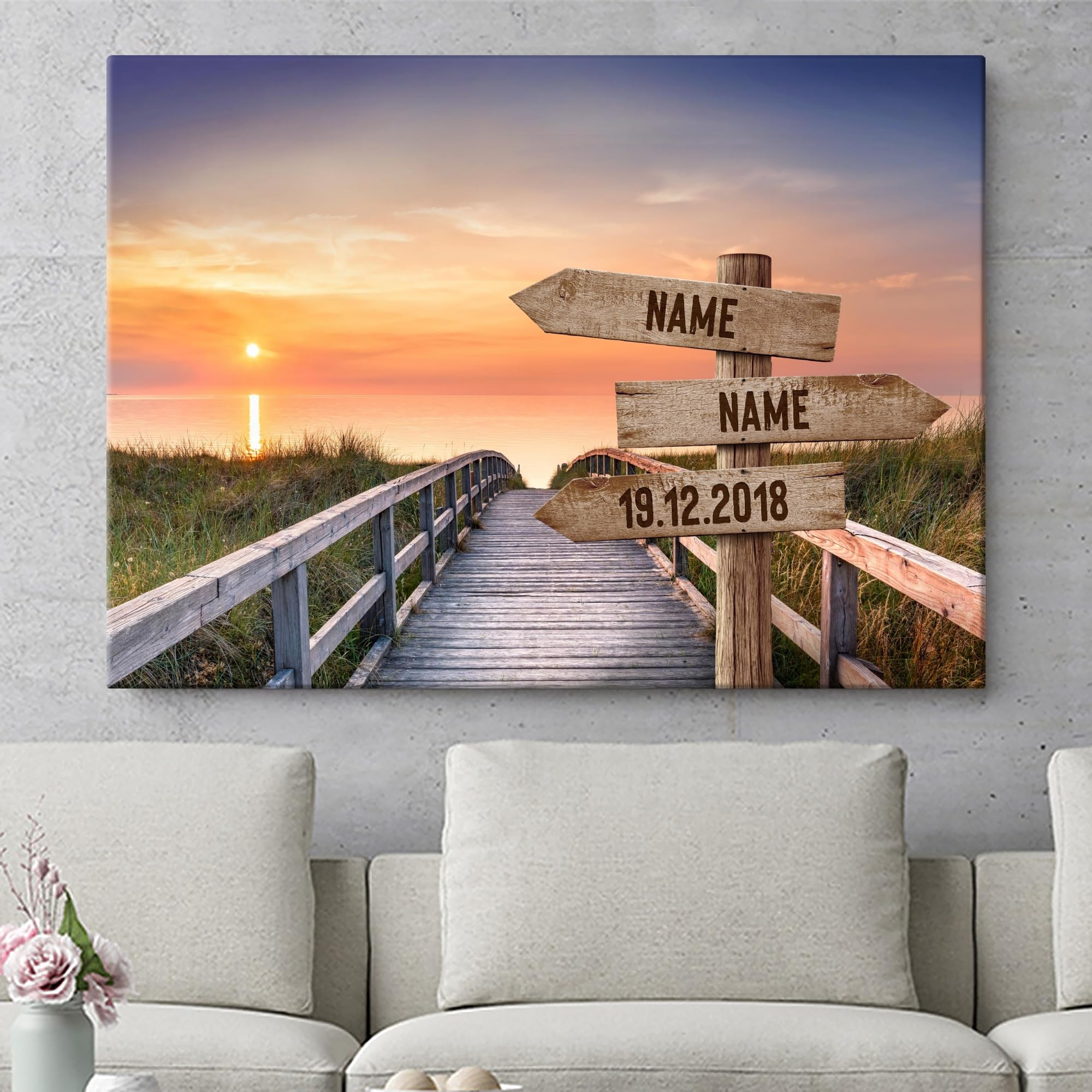 Liebesleinwand Leinwandbild personalisiert | Leinwand gestalten mit Namen und Datum Geschenk für Partner | Romantische Promenade