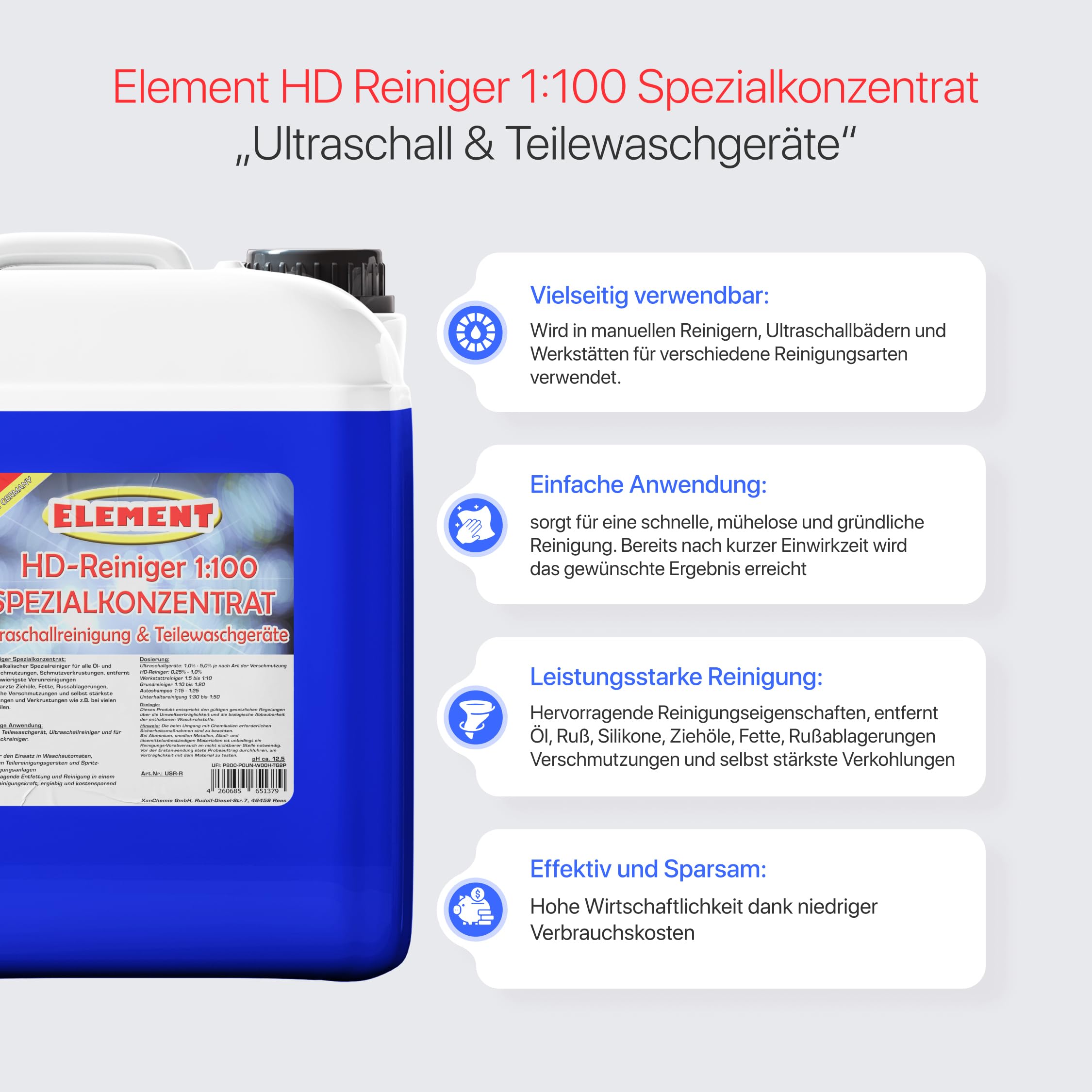 Ultraschallreiniger | Konzentrat 1:100 | Teilewaschreiniger | Entfetter | 10 Liter | Konzentrat zur Reinigung von Autoteilen | Vergaser, Zylinderköpfe, Injektoren, Einspritzdüsen und vielem mehr