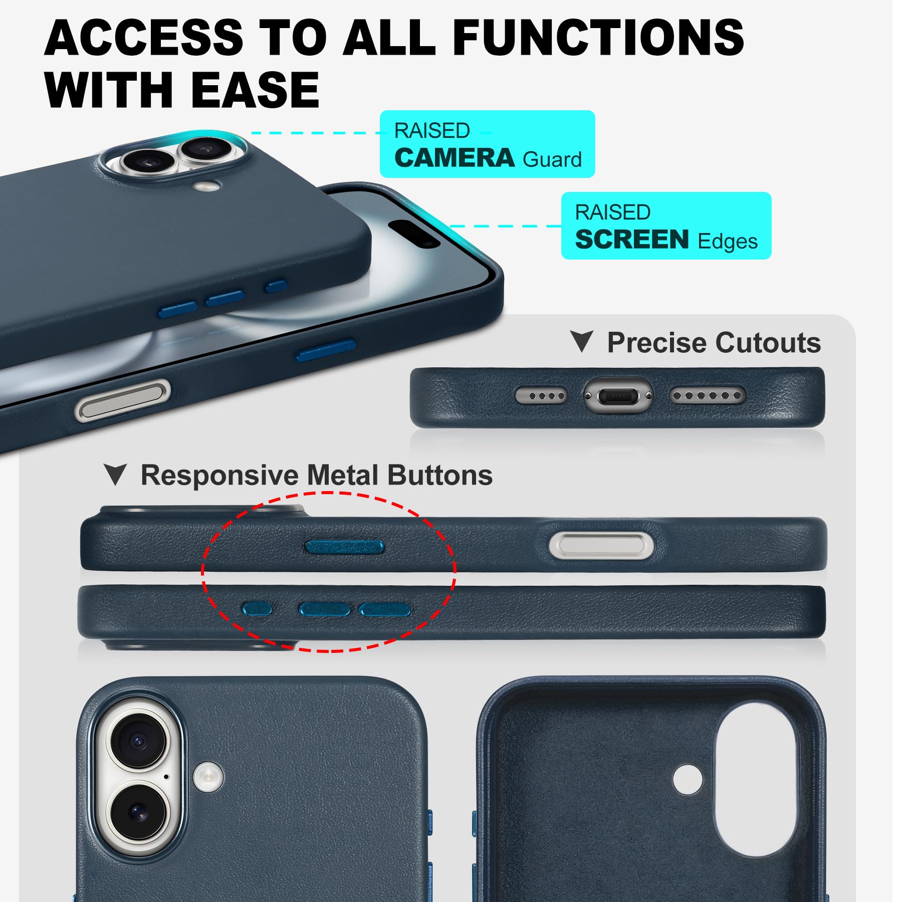 TUCCH Magnetyczne etui do iPhone 16 Plus (6,7") 2024, ochronne, lekkie | ze skóry PU, odporne na wstrząsy, antypoślizgowe etui na telefon, bezprzewodowe ładowanie, ochrona przed odciskami palców