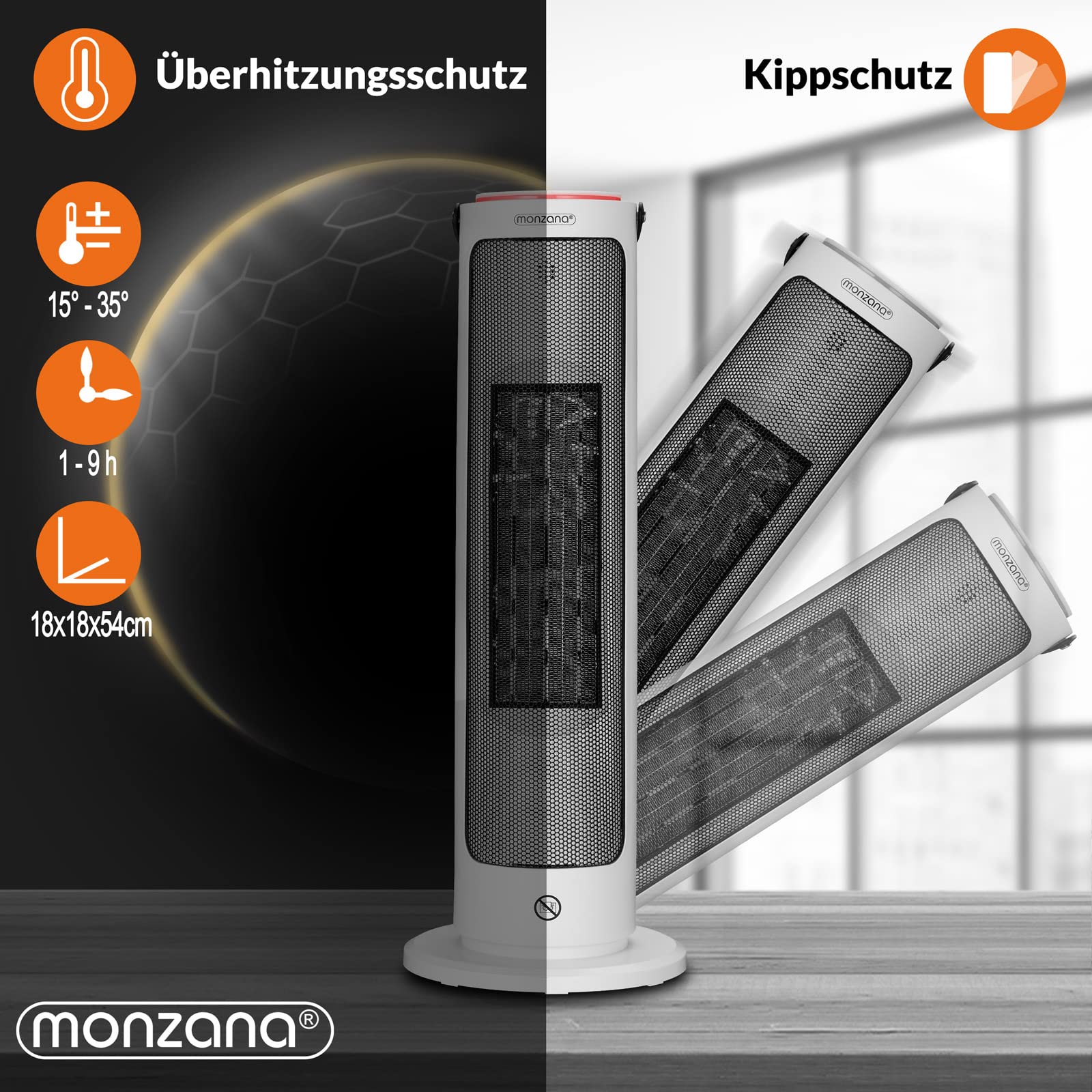 MONZANA Keramik Heizlüfter 2000W 4 Betriebsmodi 15-35°C Oszillation Timer Fernbedienung Elektroheizung weiss