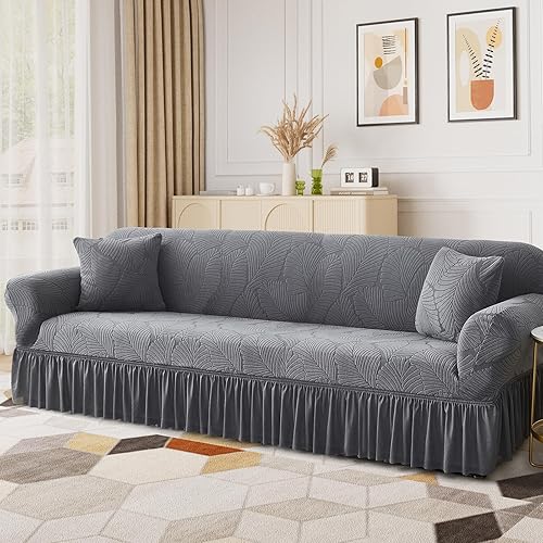 Miniatura 2 de WONGS BEDDING Funda de terciopelo elástico para sofá, funda acolchada con falda, apta para mascotas, duradera, lavable, elástica, de fácil ajuste,