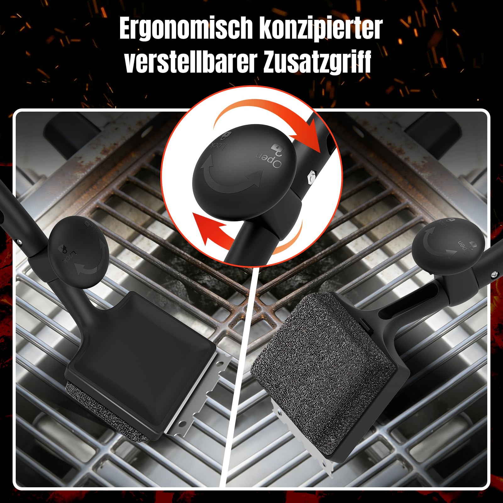 Grillbürste, 4-in-1 Grillbürste Gusseisen mit Edelstahlschaber, wiederverwendbarer Grillreinigungsbürstenkopf, bestes Grillzubehör ür Gasgrill, Holzkohlegrill, Grillrost - Geschenke für Männer