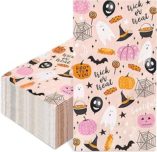 Whaline 50Pcs Halloween Guest Napkins Cartoon Ghost Pumpkin Spider Web Disposable Paper Napkin Trick or Treat Boo Dinner Hand Napkin for Kitchen Bathroom