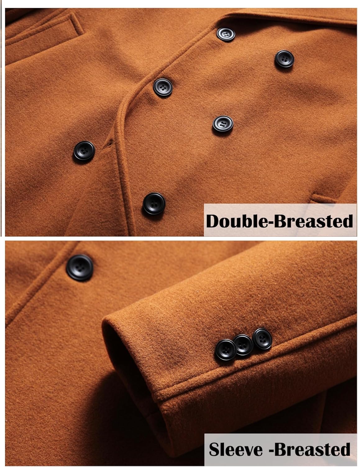 FTCayanz Men's Winter Pea Coat Slim Fit Trench Coats Double Breasted Warm Wool Blend Overcoat