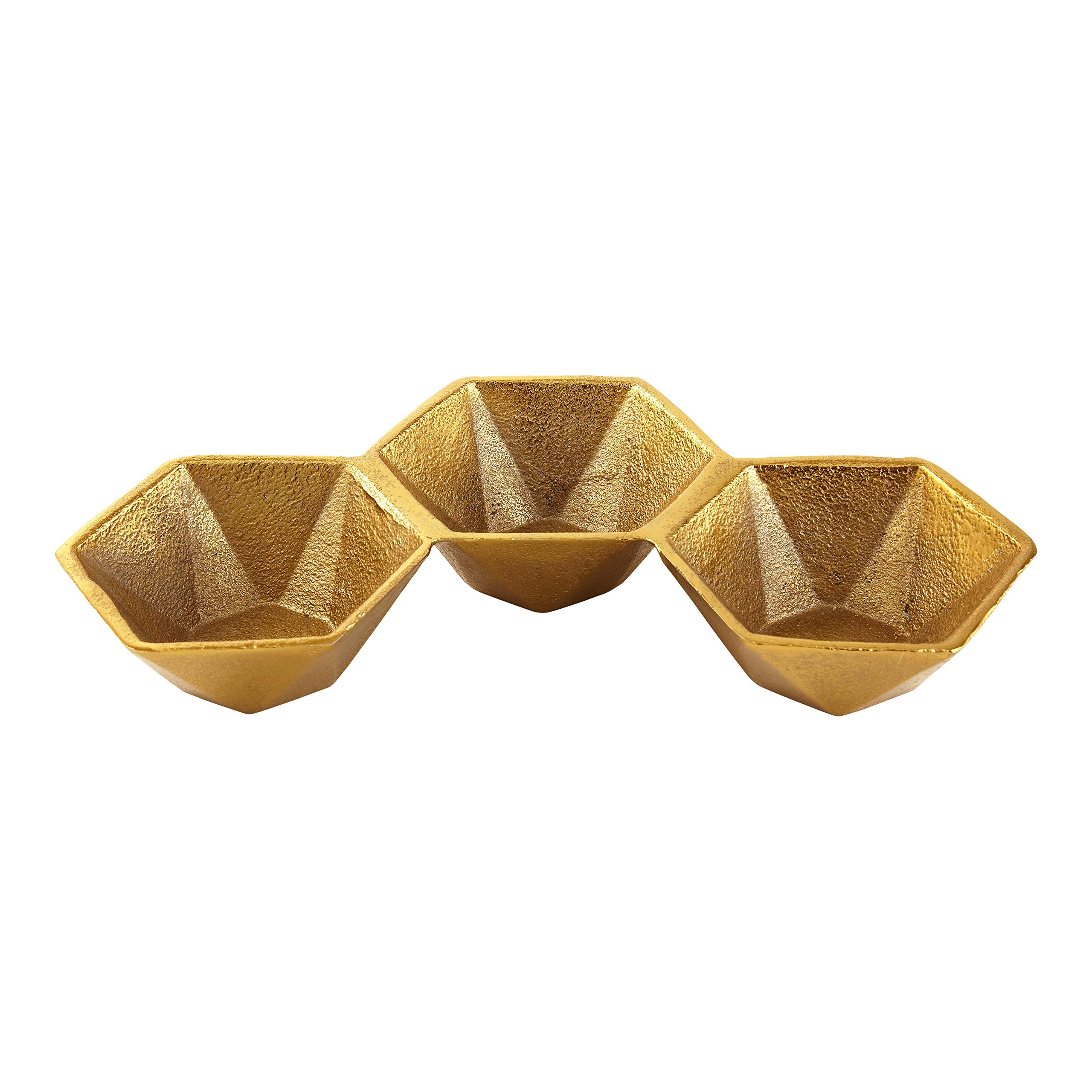 Silver Aluminum Hexagon Set Triple Bowl, 11" x 6", Gold