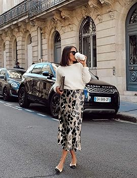 Zeagoo Womens Leopard Skirt Midi Knee Length Fall Silk Skirt