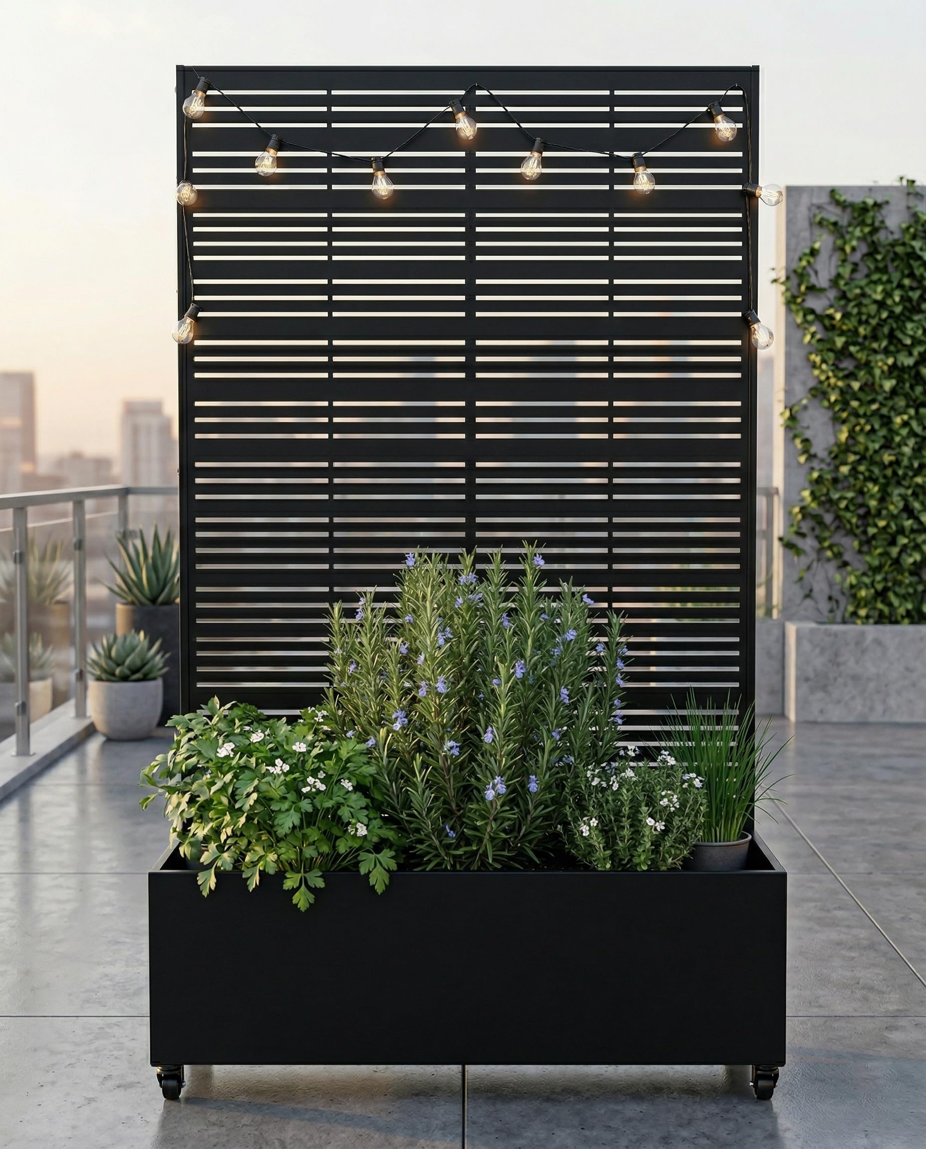 Hochbeet Metall mit Sichtschutz, Pflanzbeet Pflanzkübel Pflanzkasten Frühbeet Gartenbeet Blumenkasten Blumenbeet mit Rankgitter und Rollen wetterfest für Garten, Balkon und Terrasse