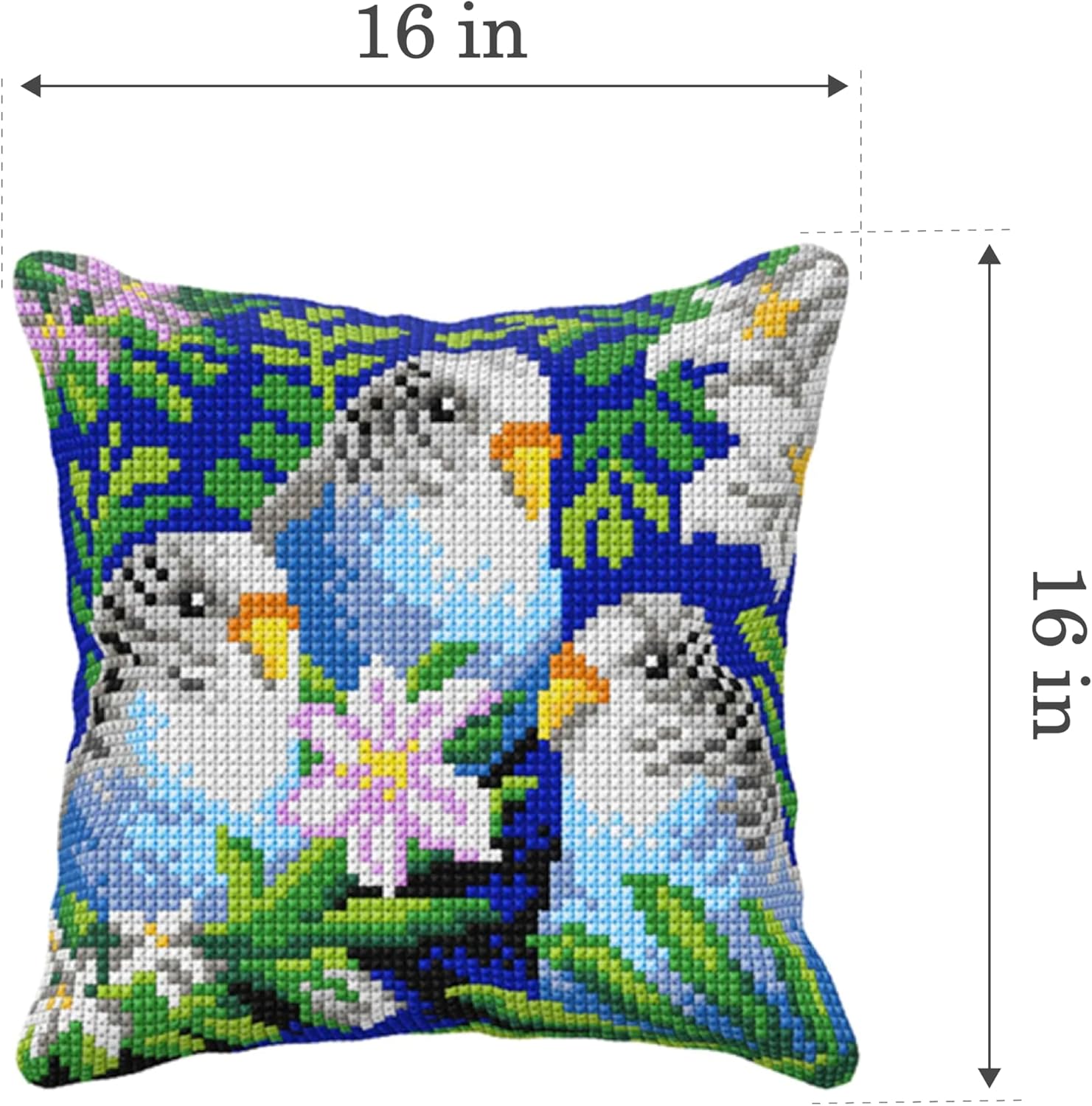 Wizardi Cushion Stamped Cross Stitch kit Parrots 99094 Orchidea