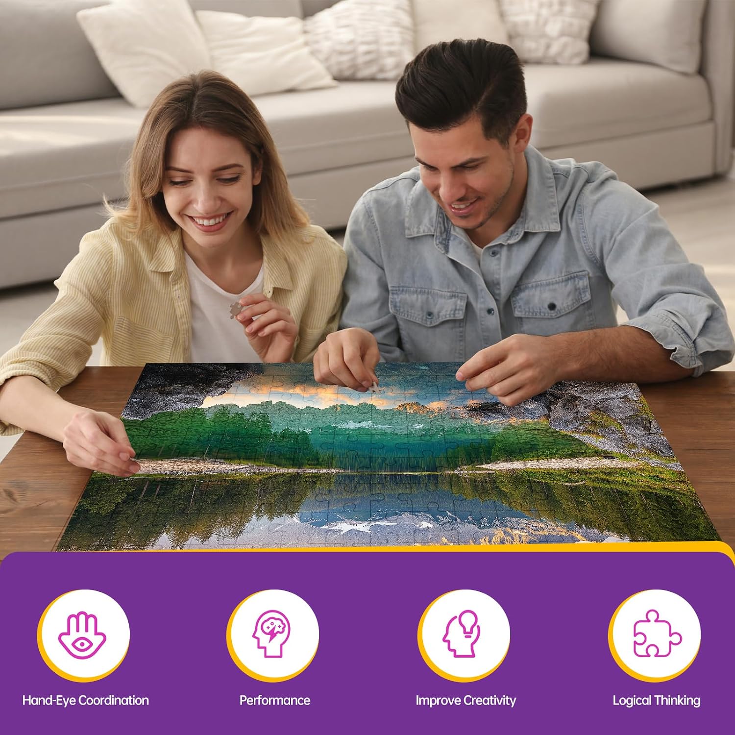 500 Piece Jigsaw Puzzle for Adults, Mountain Peaks and Green Lake Nature Landscape, Scenic Puzzle for Family Game Night and Home Decor, 20.5 x 15 in