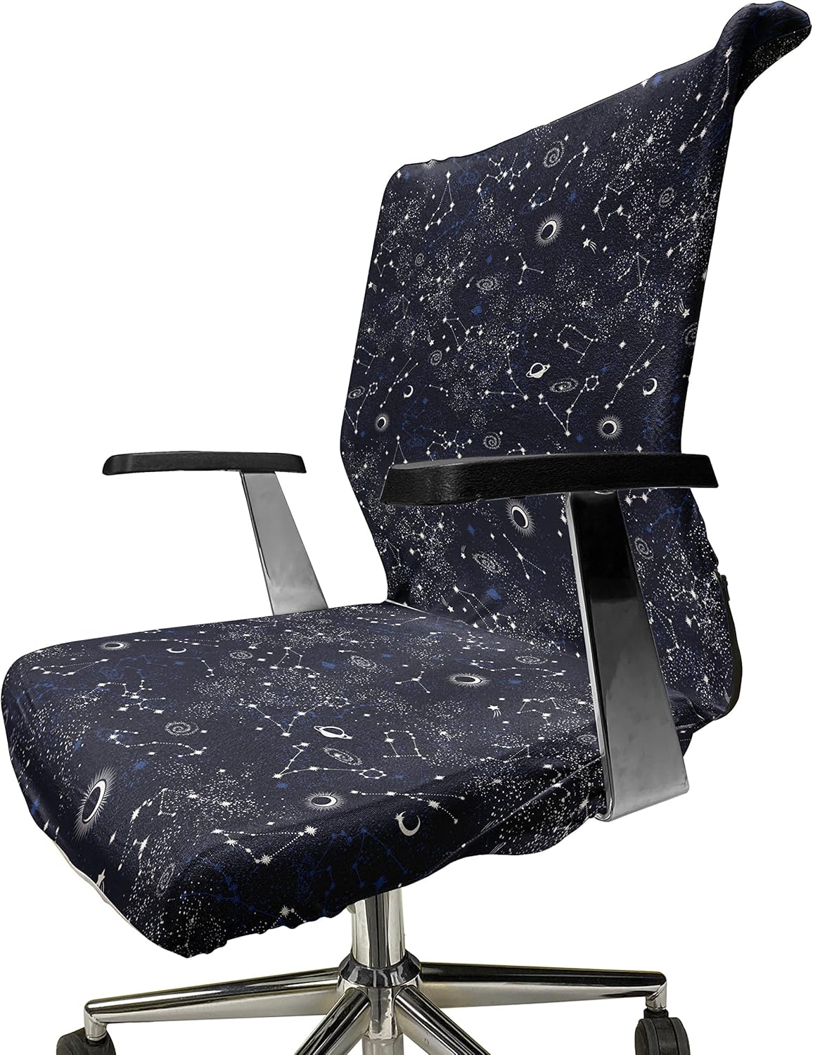 Ambesonne Blue Sky Office Chair Cover, Repeating Stars Constellation Galaxy Theme Science Outer Space Print, Stretchable Decorative Universal Size High Back Printed Slipcover, Night Blue