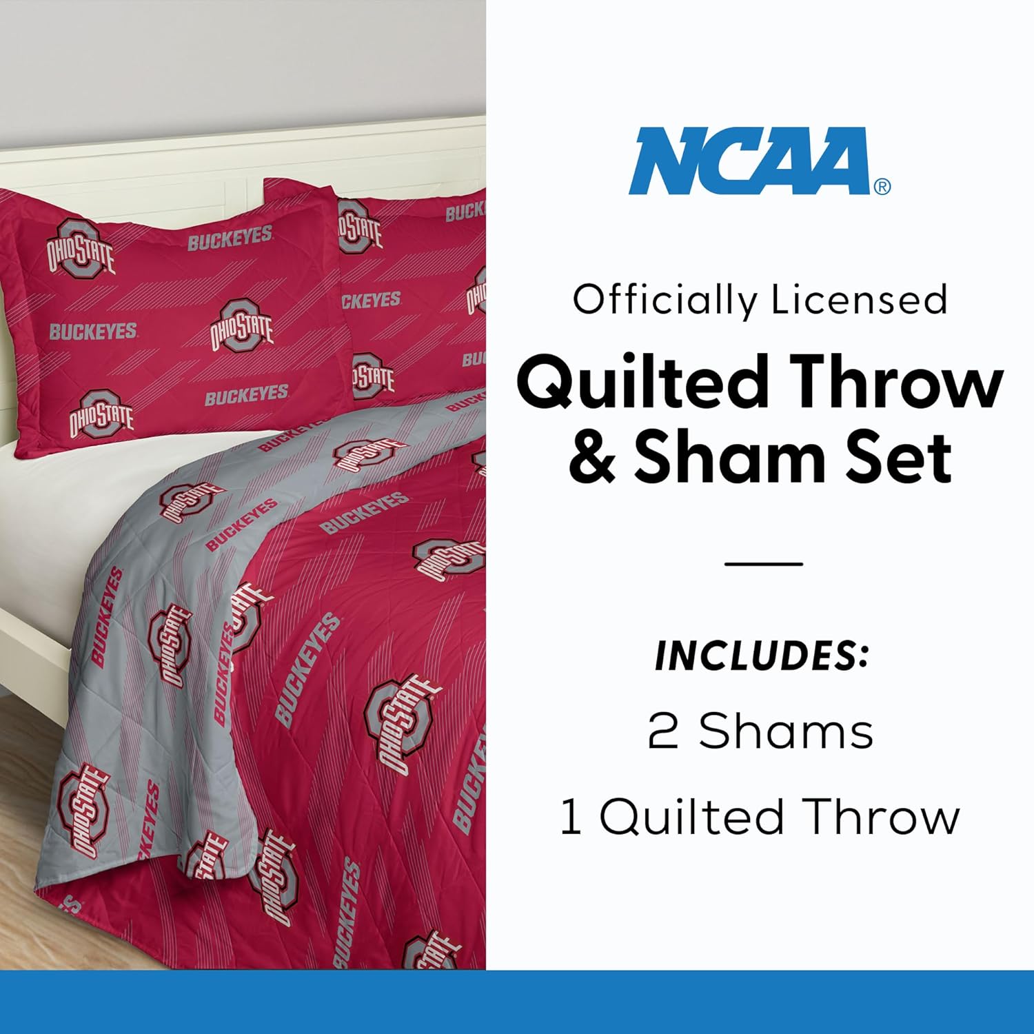 Northwest NCAA Quilted Throw Blanket with 2 Shams, Soft Cozy Bedding, All Seasons, 90 x 90 inches