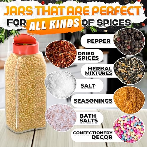 Miniatura 5 de Reluen Juego de 2 tarros de especias  32 onzas de plástico para uso general  con tapa roja doble para batir