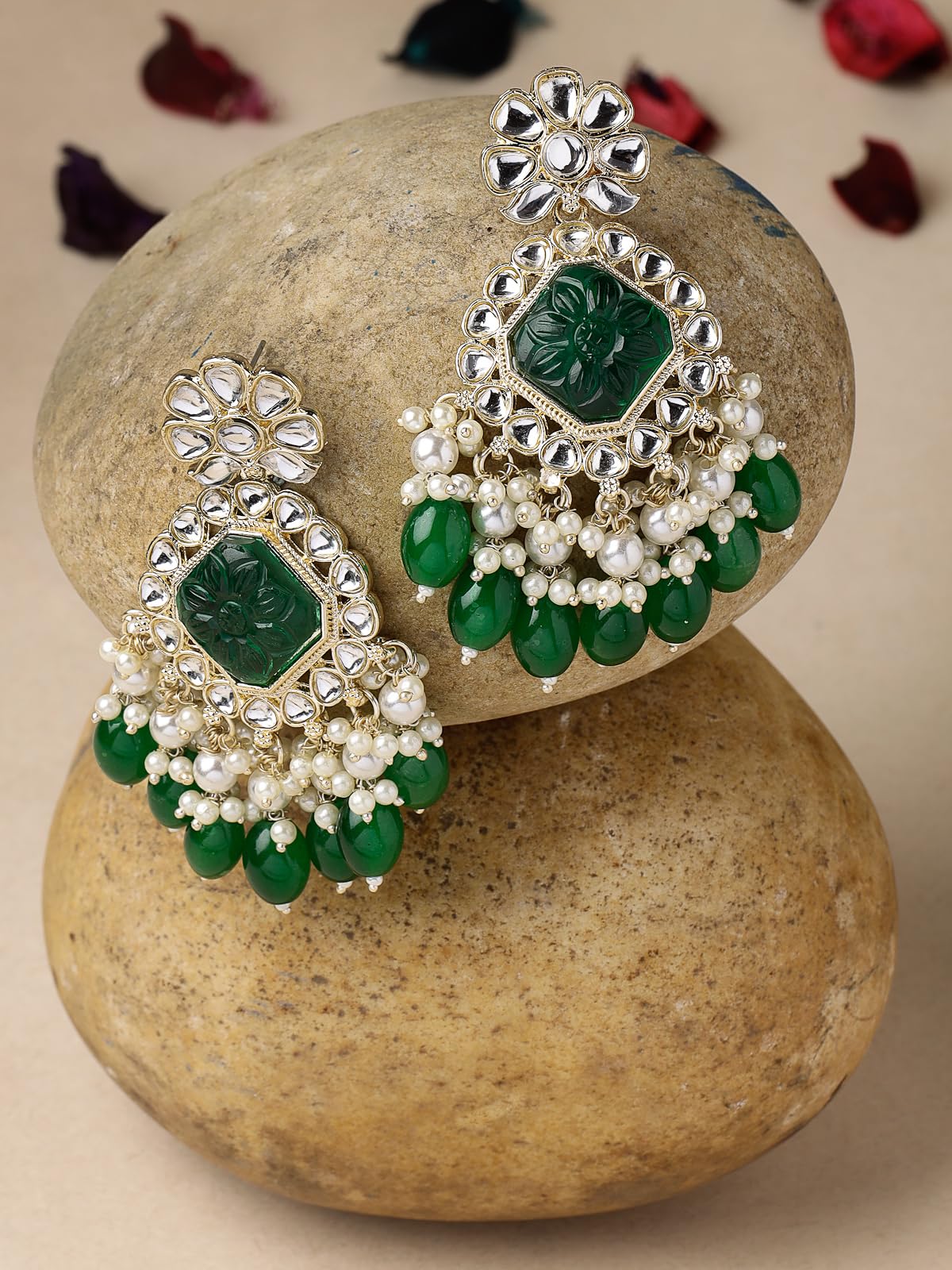 Floral Kundan Dangle Drop Earrings (E104830)