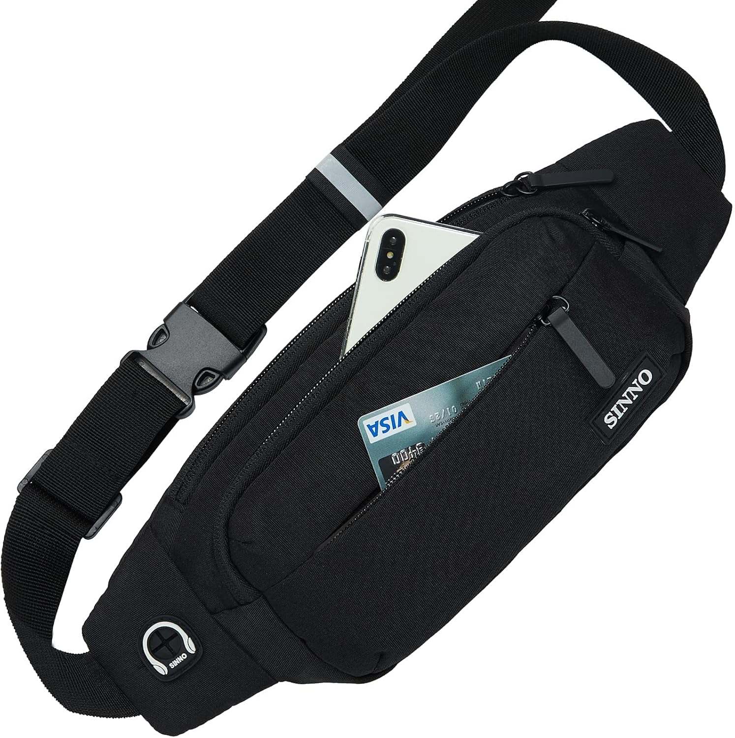 SINNO Black Mens Fanny Packs for Women Fashionable Waterproof Gifts for Running Sport Workout Hiking Travel Crossbody Plus Size Waist Pack Phone Bag Wallets Purse Carrying All Phones : Sports & Outdoors