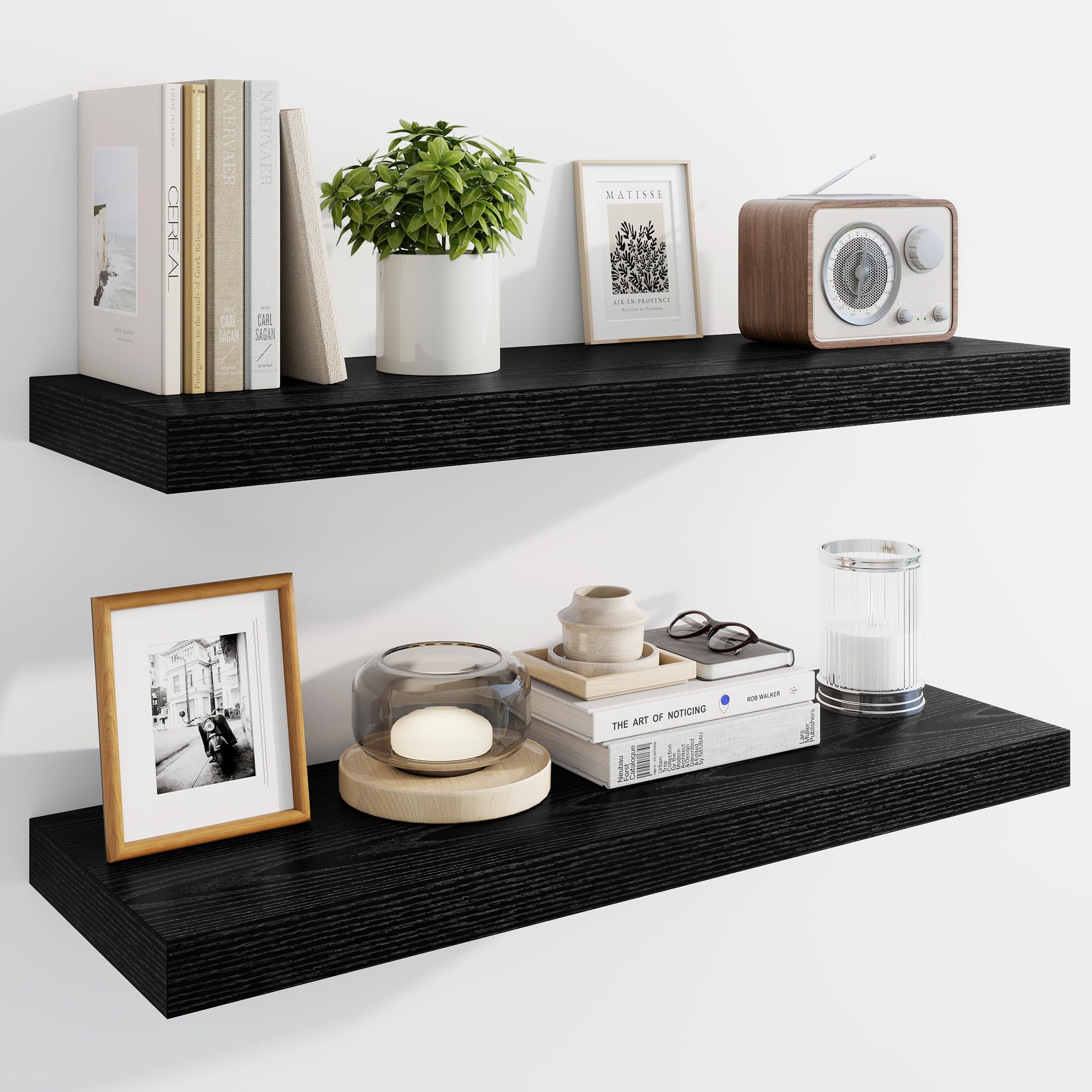 Marsmiles 30" Floating Shelves for Wall, Wooden Shelves with Invisible Brackets Set of 2, Rustic Farmhouse Wall Mounted Shelf for Kitchen Bathroom Living Room Study, Black โ image 1