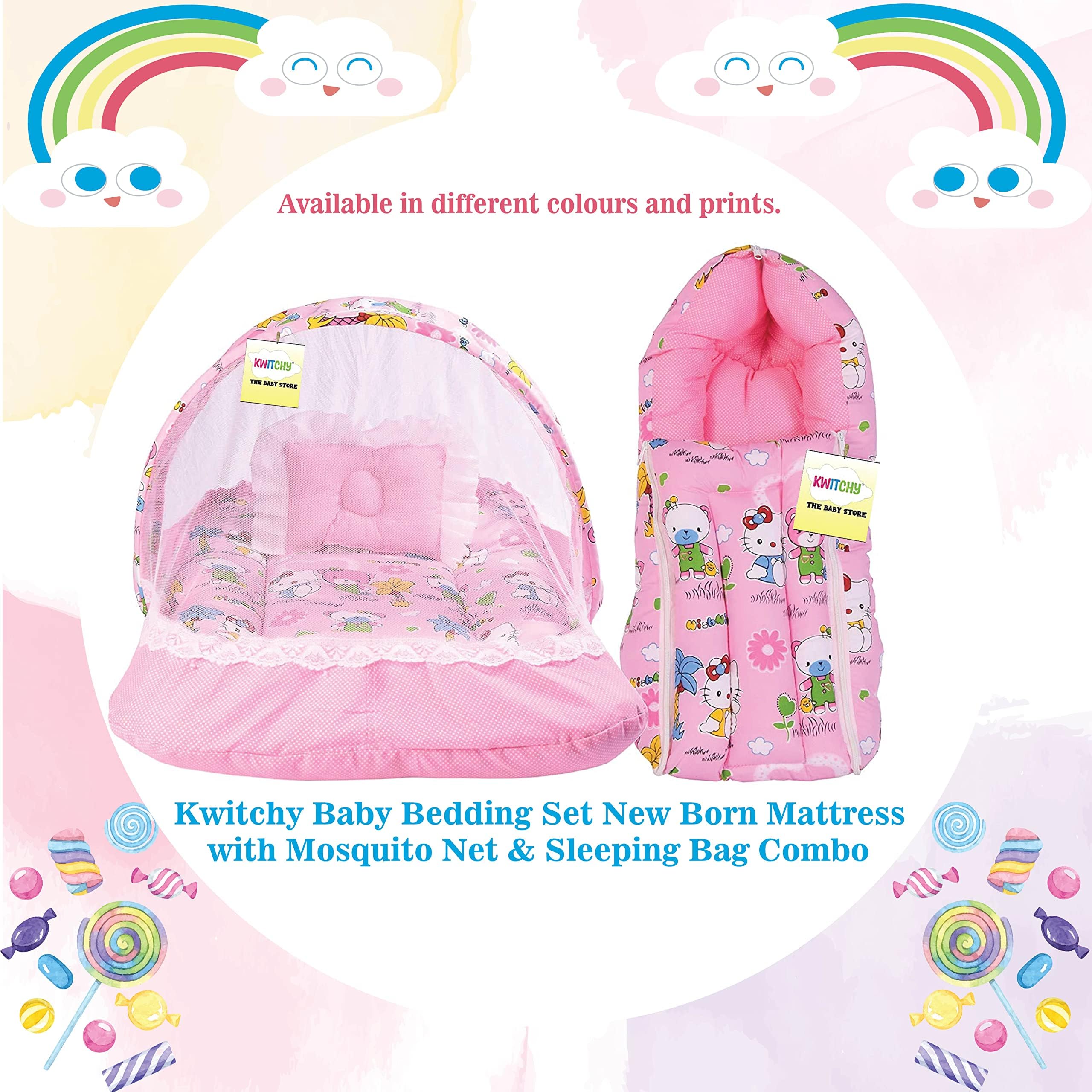 Kwitchy Baby Bed New Born Baby Bedding Set | Mattress | Mosquito Net | Carry | Cotton | Infants Beds | Products All | Gift Combo | Essentials (0-6 Months) 1