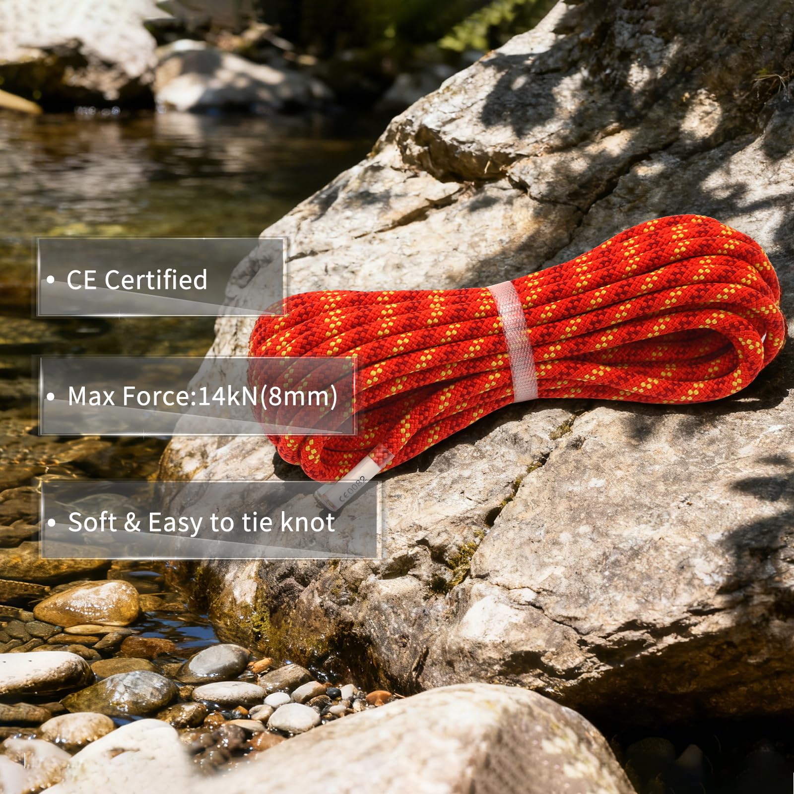 NewDoar - Cuerda de escalada estática certificada CE y UIAA (8 mm, 8 mm, accesorios de alta resistencia, 10 m/20 m/30 m/50 m, cuerda de seguridad para escalada, supervivencia al aire libre y