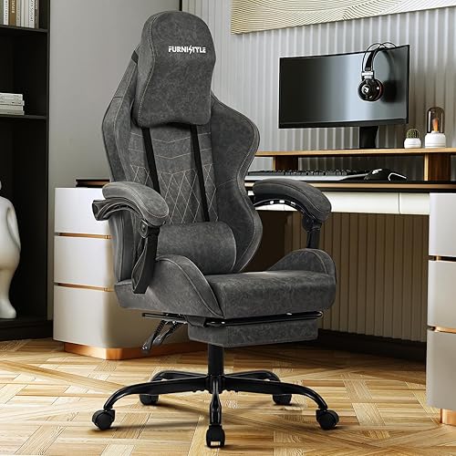 Silla Gaming Silla de Videojuegos con Reposacabezas Grande, Reposabrazos de Conexión, Silla Ergonómica de Computadora de Cuero PU Retro para Gaming