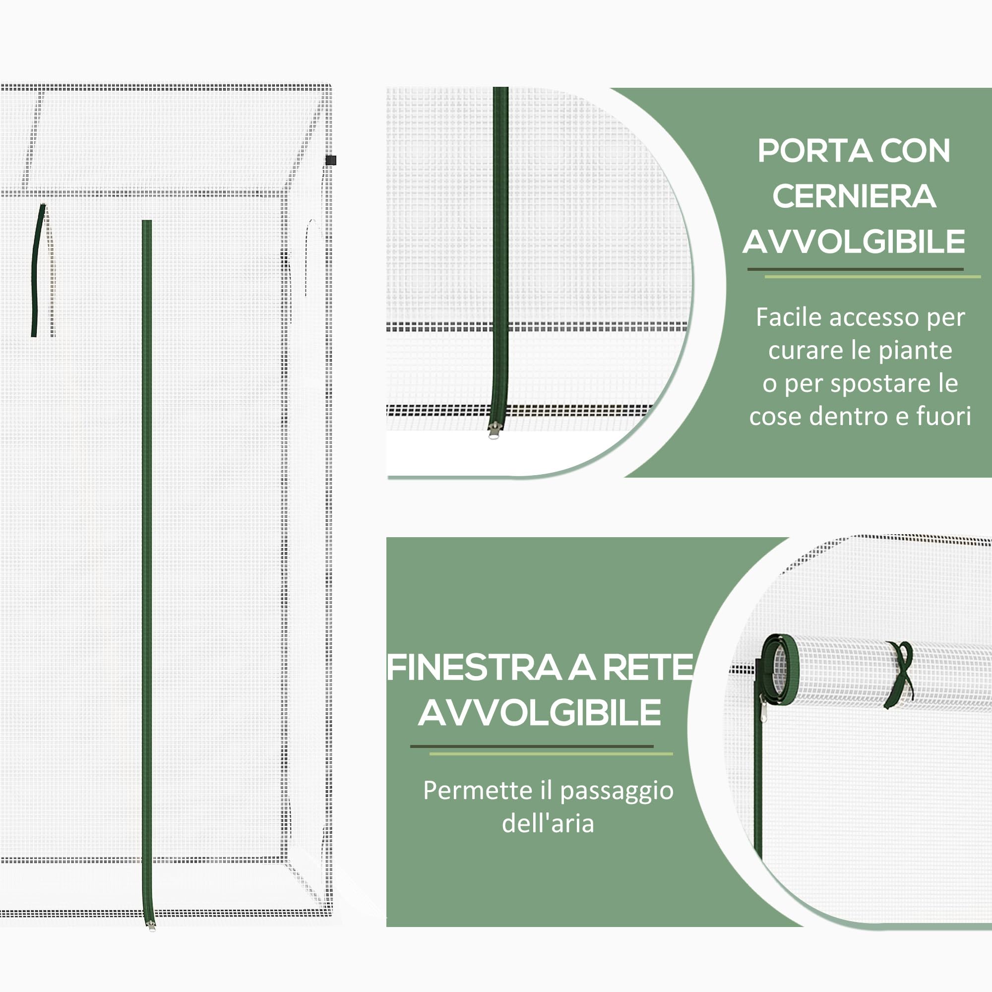 Outsunny Serra da Giardino con Porta Avvolgibile, 2 Finestre e Bordi Estesi, Serra per Piante in Acciaio e PE, 200x76x168 cm, Bianco