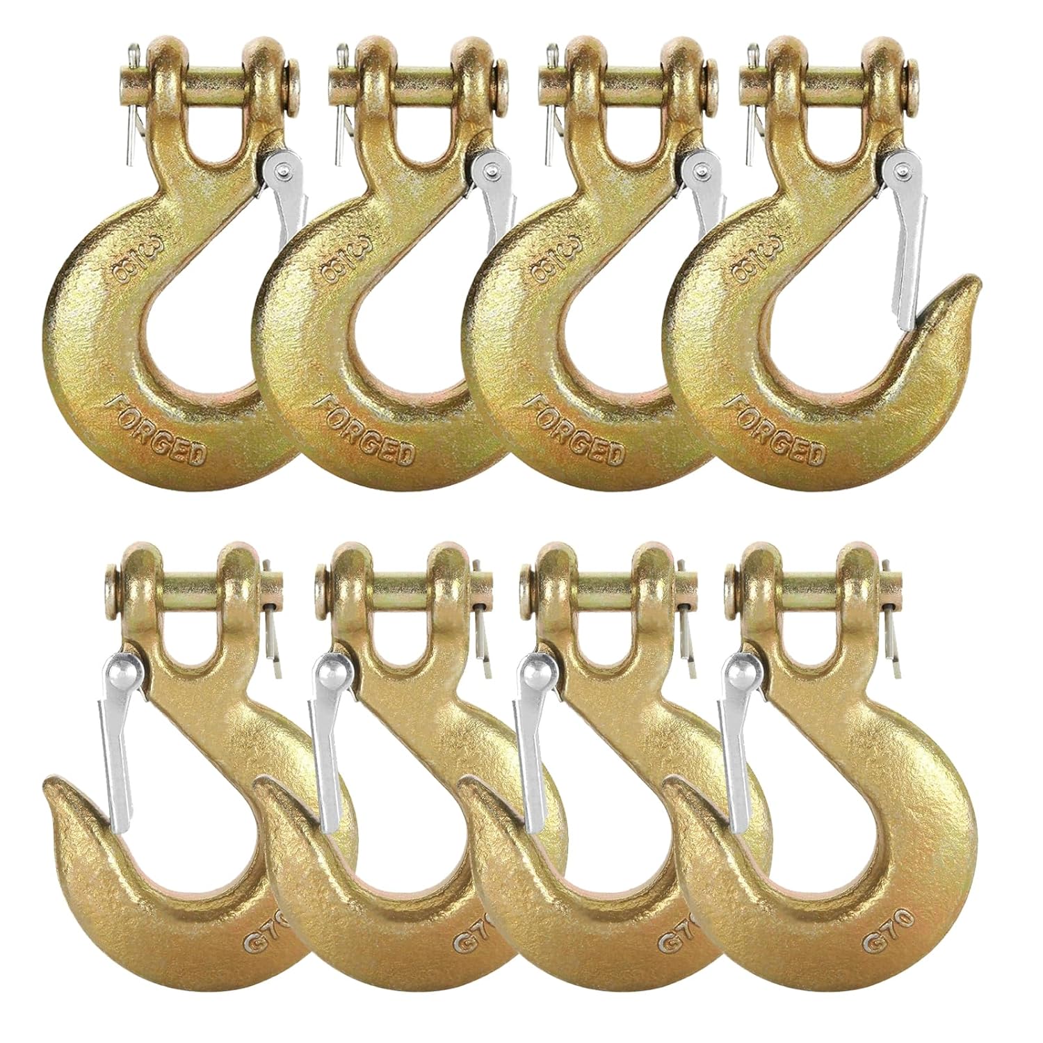 3/8" Clevis Slip Hook with Safety Latch, 8 Pack Heavy Duty Grade 70 Forged Steel Clevis Chain Hook for 3/8 inch Chain, Grab Tow Hook for Trailer Truck Transport, 18,000lbs Capacity