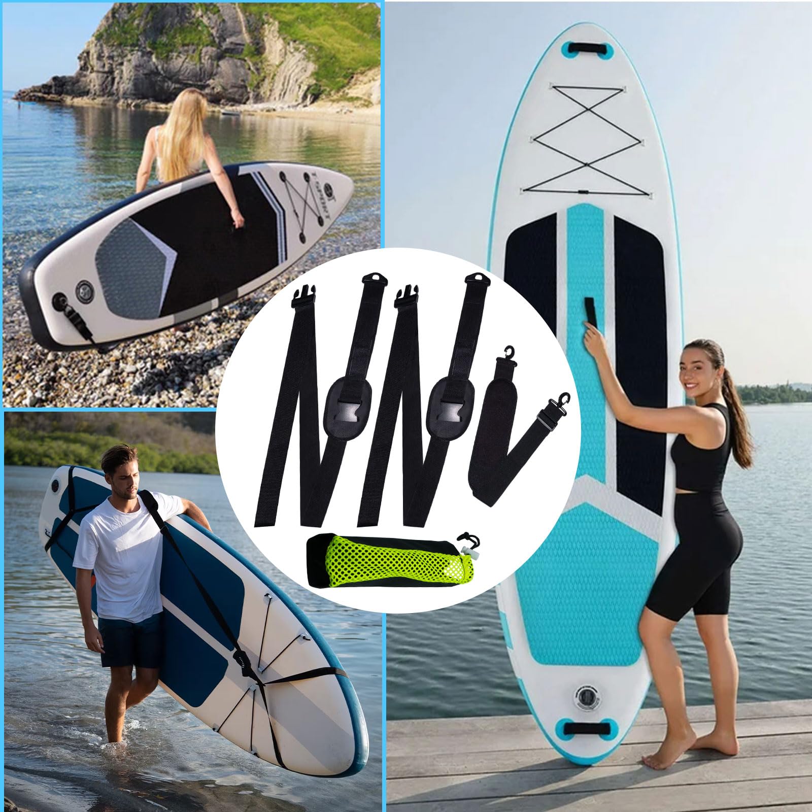 Sup Tragegurt, Tragbarer Paddle Board Carry Strap, Verstellbares Sup Board Tragegurt mit Getränkehalter für Surfbretter, Paddleboards, Longboards, Kajak und Kanu