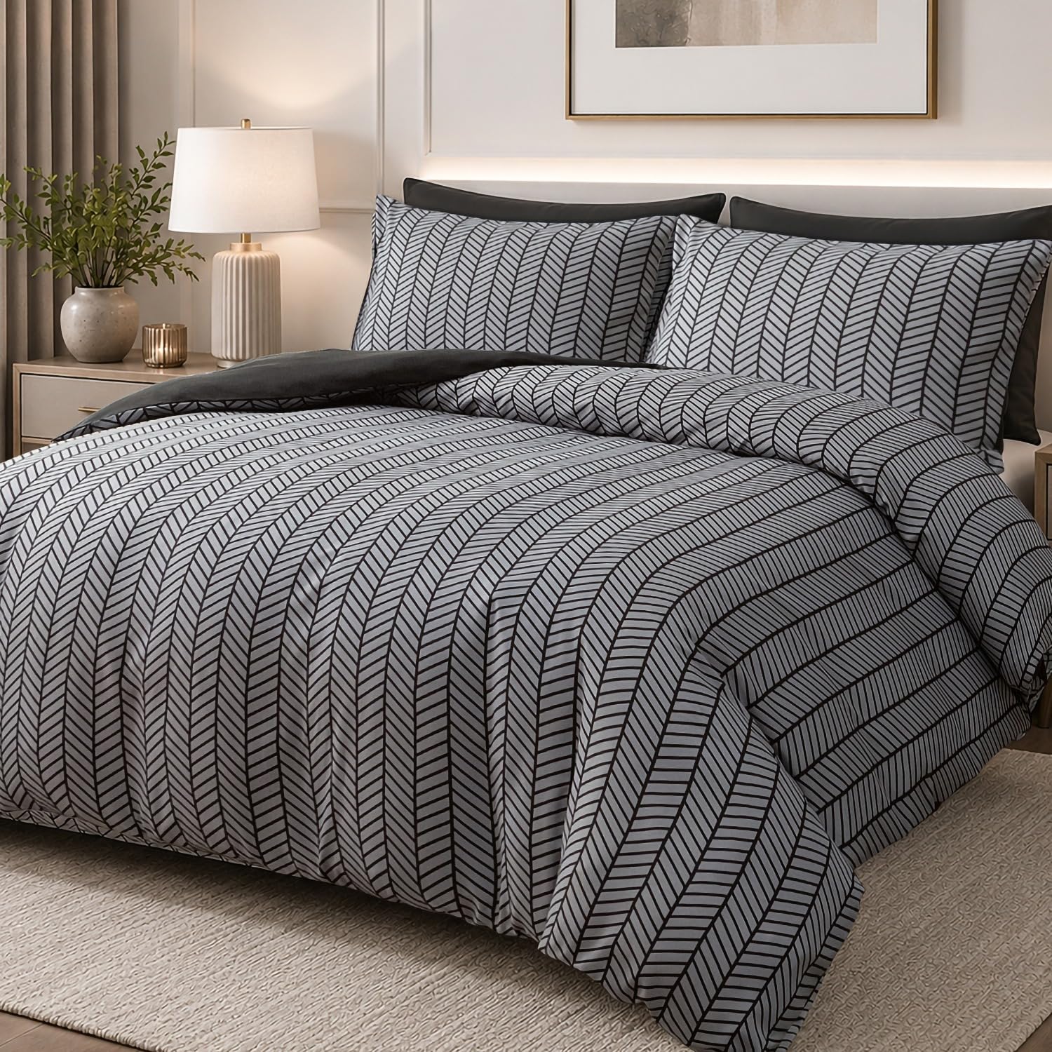 Grace Unisex Black Reversible Brushed Microfiber Duvet Cover Sets Hypoallegenic In | : Double