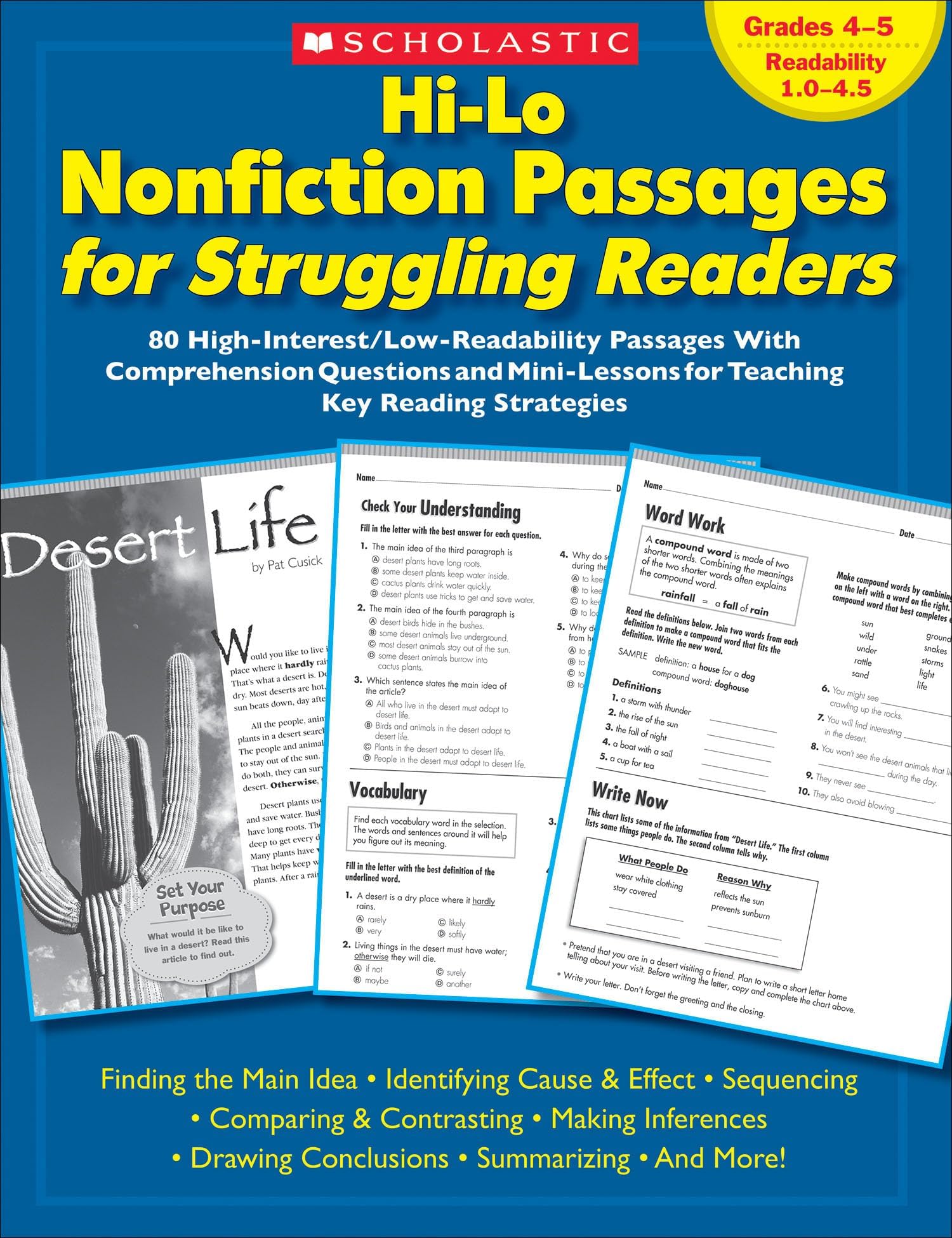 Hi-Lo Nonfiction Passages for Struggling Readers: Grades 4โ5: 80 High-Interest/Low-Readability Passages With Comprehension Questions and Mini-Lessons for Teaching Key Reading Strategies