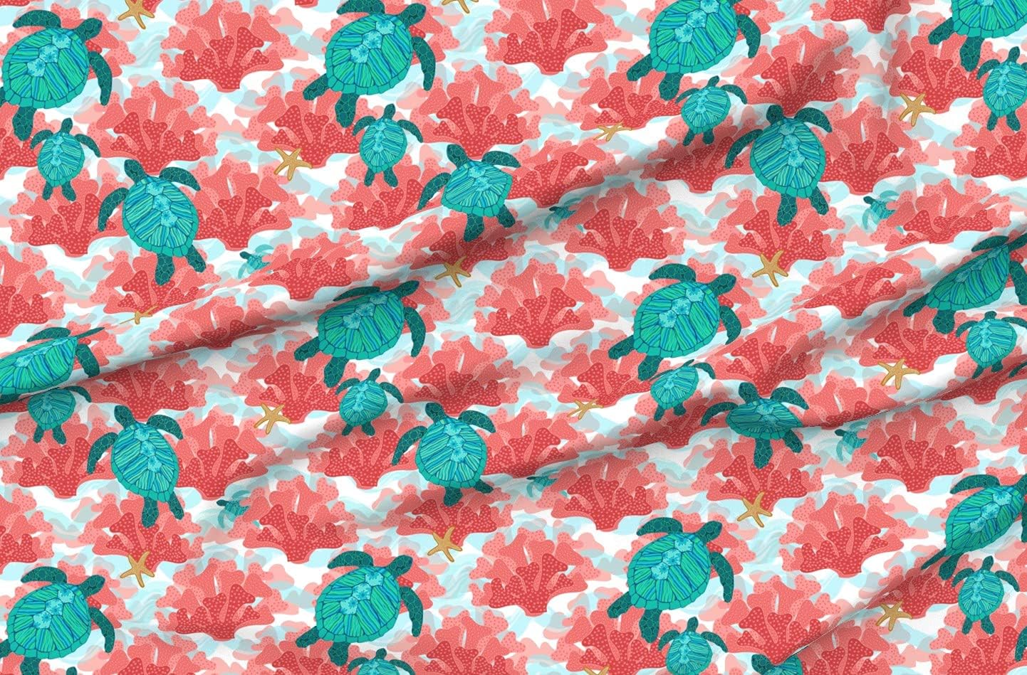 Spoonflower Fabric - Sea Turtles Ocean Coral Turquoise Great Reef Australia Printed on Polartec(R) Fleece Fabric by The Yard - Sewing Blankets Loungewear and No-Sew Projects