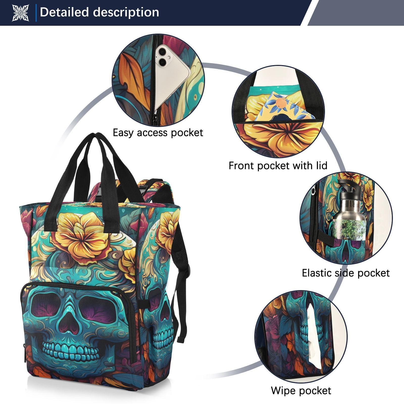 Exuberantes Flores Coloridas Mochilas de Pañales para Gran Capacidad Pañal Bolso Mochila para Viajar al Aire Libre Mamá y Papá
