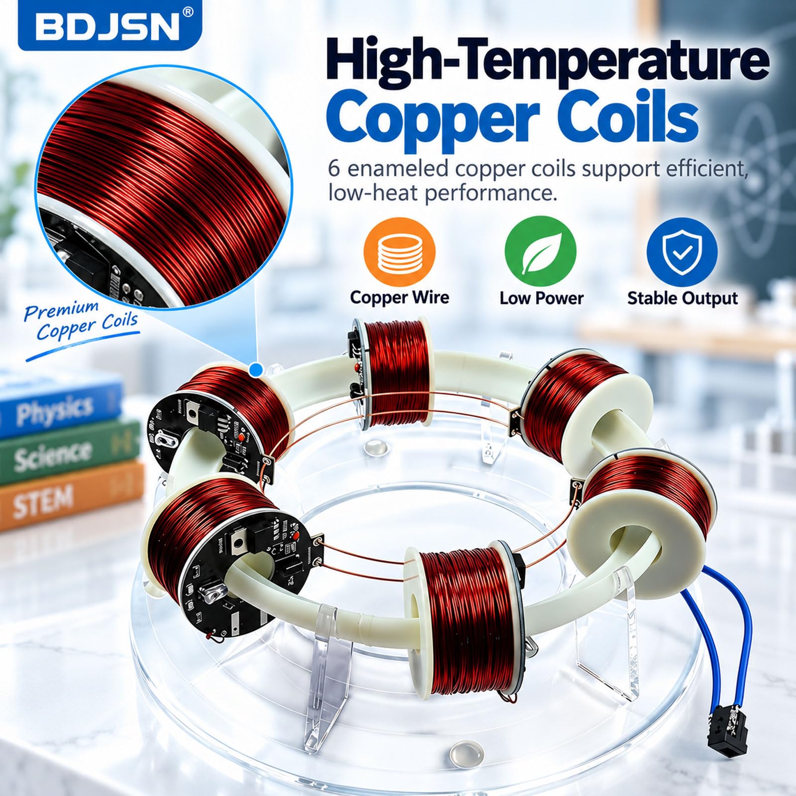 Acceleratore Elettromagnetico A 6 Bobine, Modello Dimostrativo Di Fisica Con Controllo Indipendente, Pista Circolare In Acciaio Inox E Base In Acrilico Per Esperimenti Stem