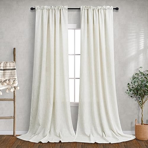 Cortinas color crema de 120 pulgadas de largo para sala de estar, comedor, juego de 2 paneles de cortinas con bolsillo para barra, cortinas