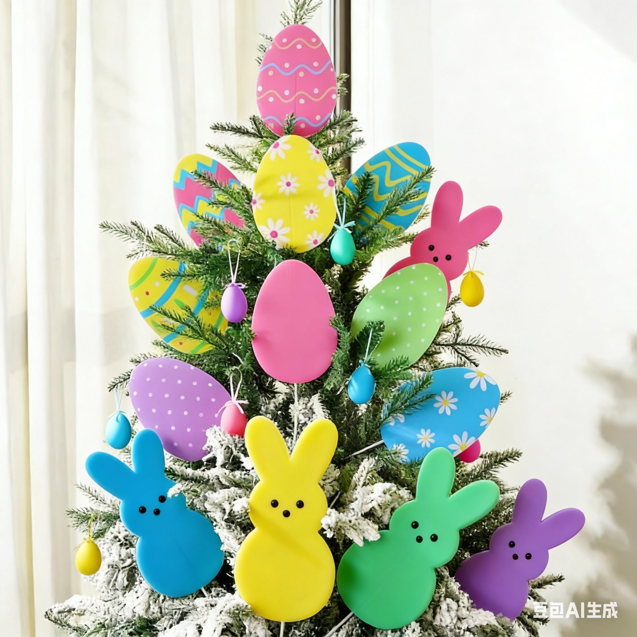 10Pcs Easter Eggs & Peeps Tree Ornaments, Easter Decorations for Home Outdoor, Tree Topper Hanging Decorations for Kids Spring Party Office Yard