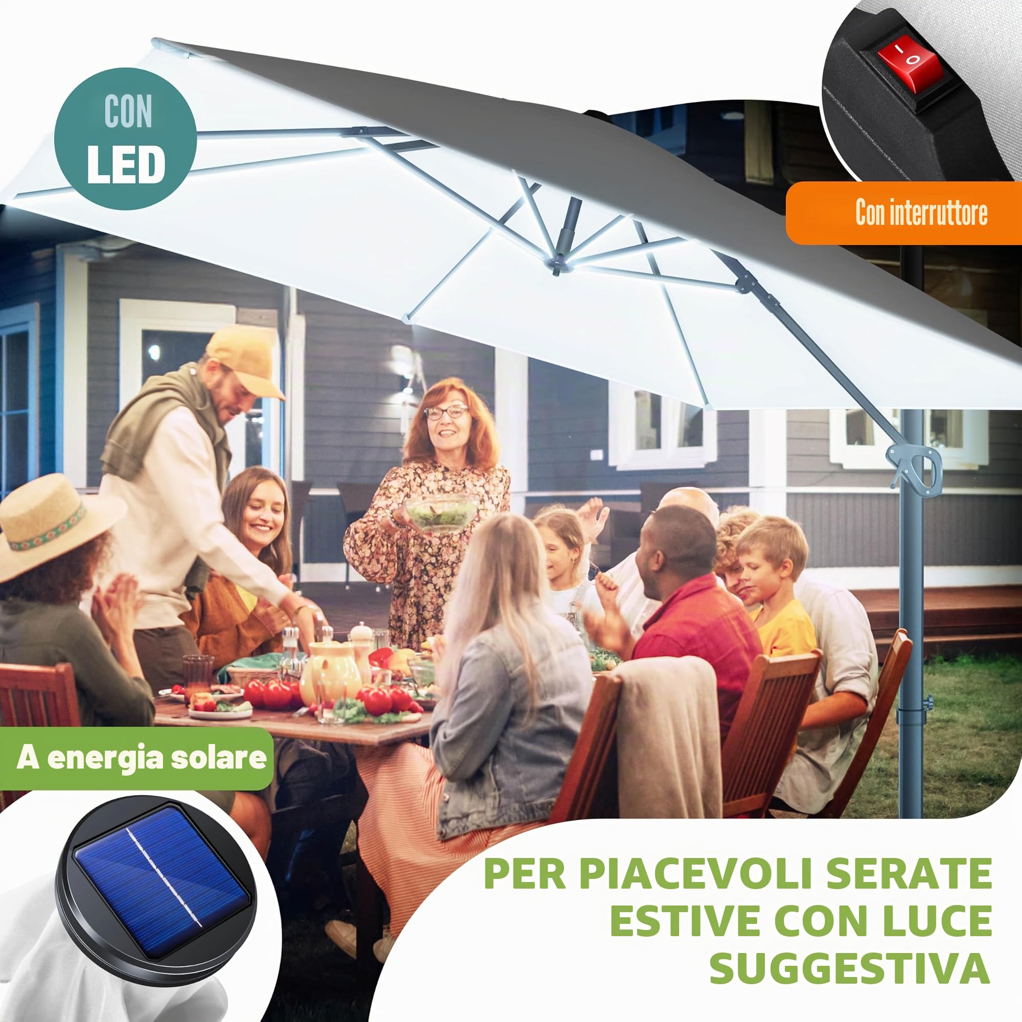 KESSER® Ombrellone Parasole SUN 300 x 300 cm Incl. Copertura + protezione antivento, girevole, inclinabile, rotazione a 360°, ombrellone da giardino,